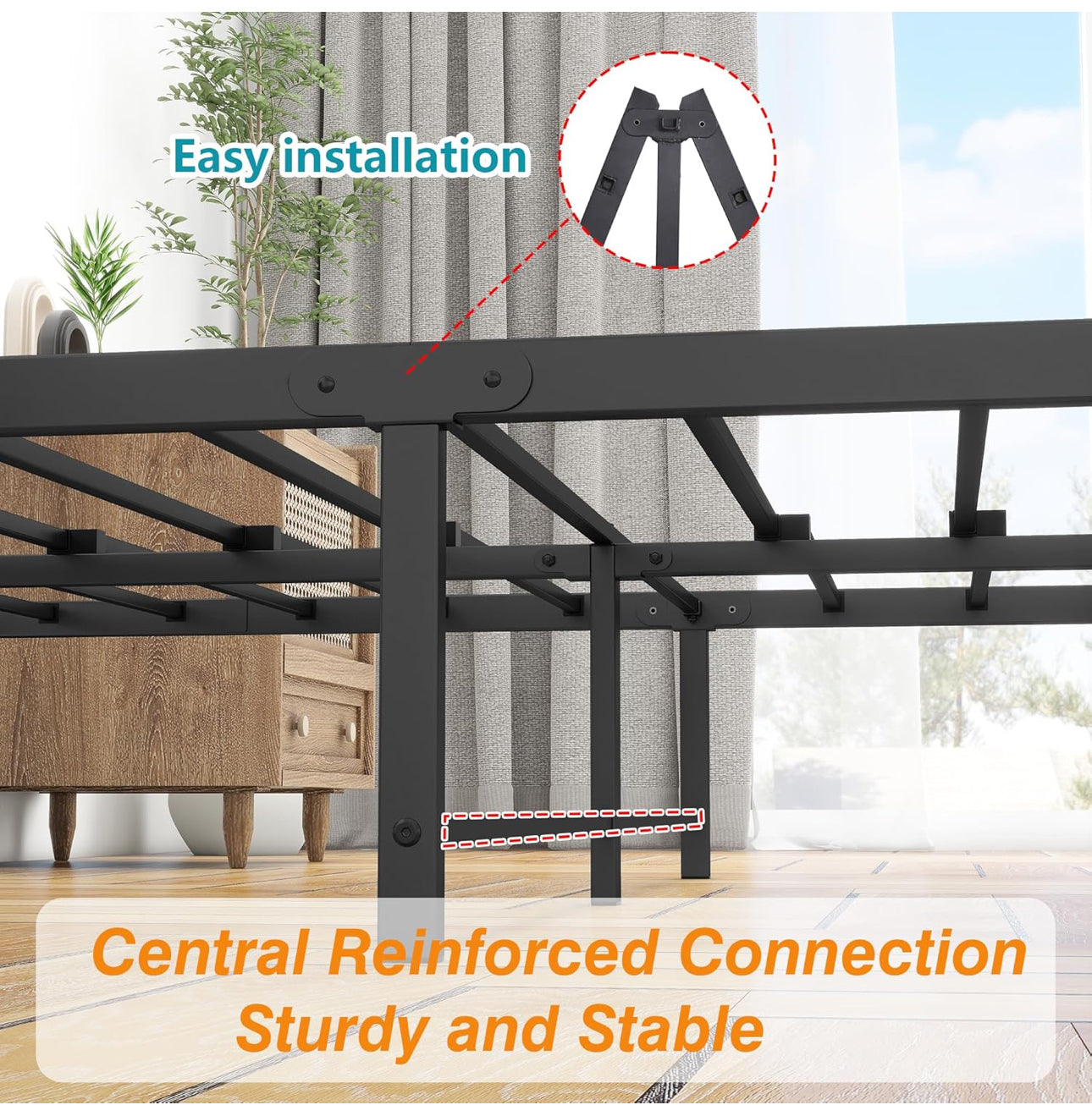 Double Bed Frame with Wooden Headboard and Footboard