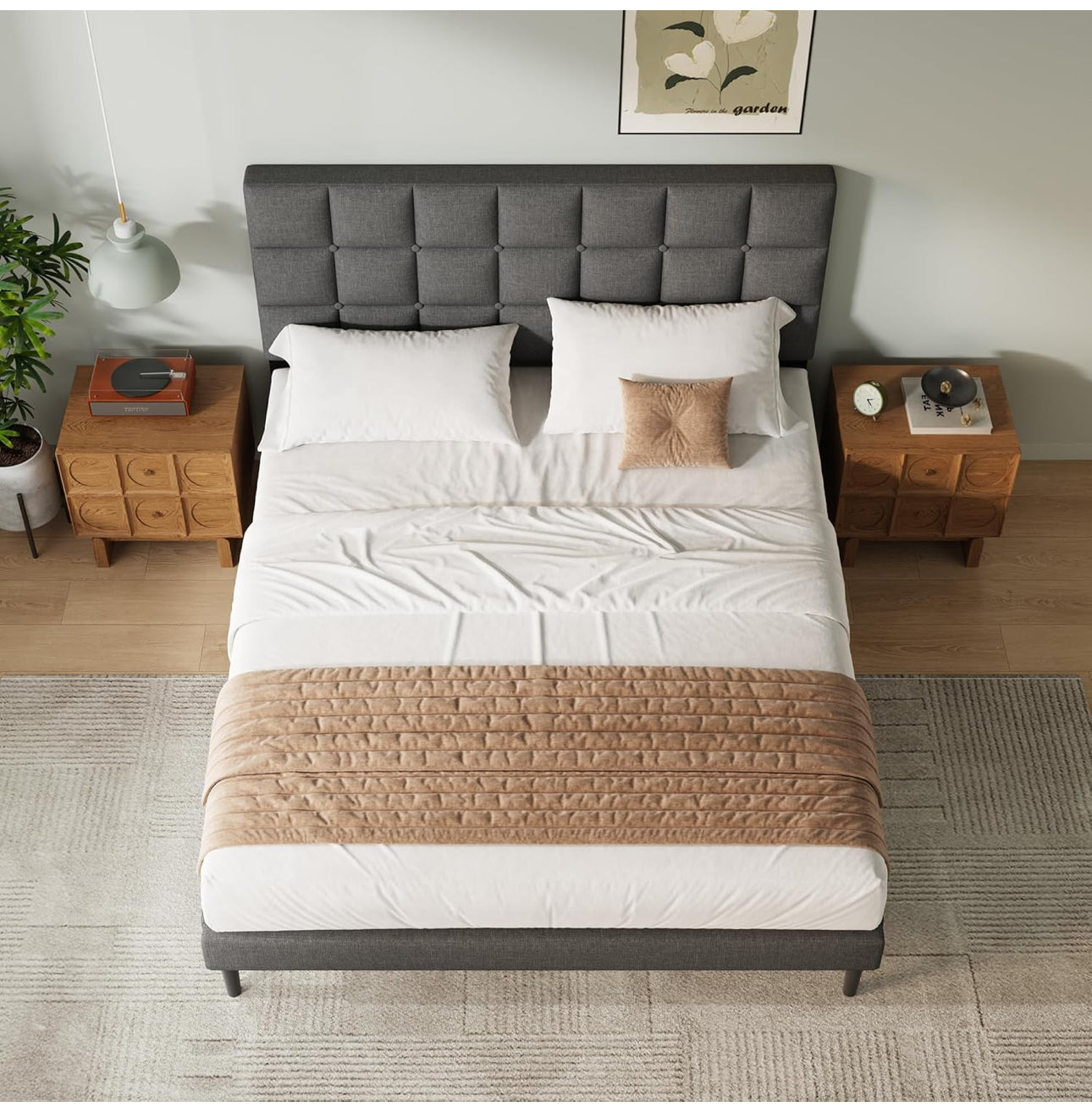 King Bed Frame, Easy Assembly, Sturdy Wooden Slat