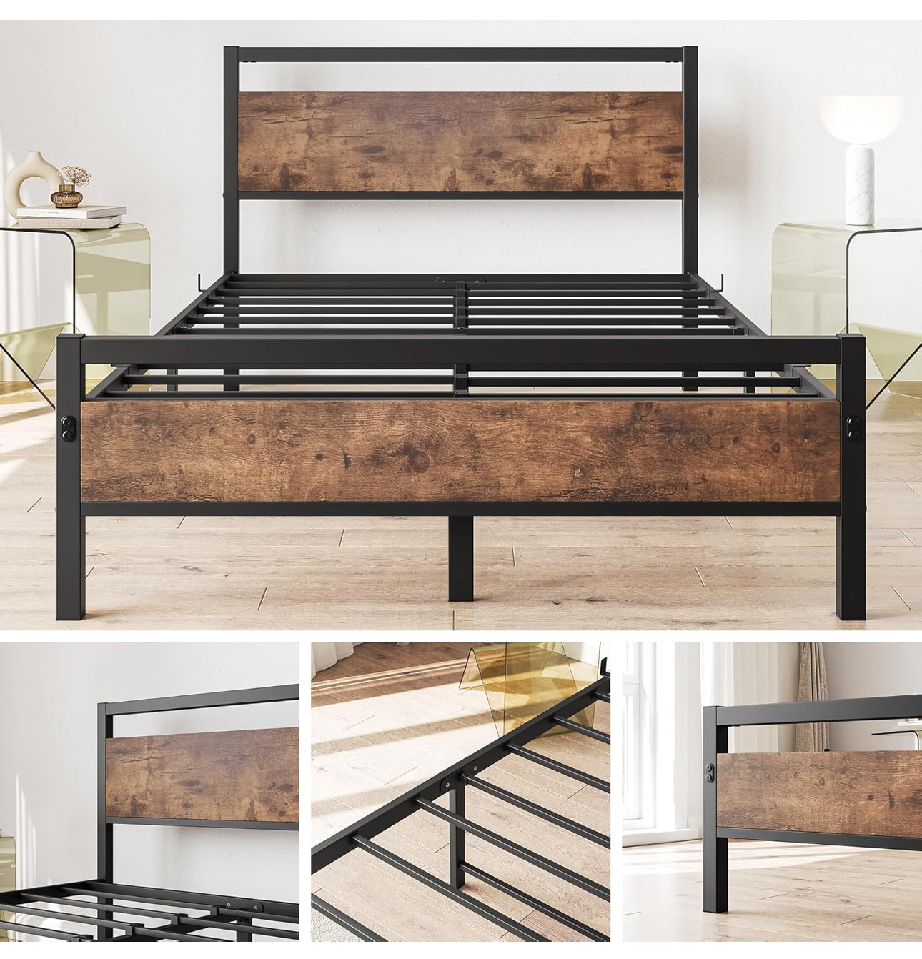 Double Bed Frames with Wood Headboard
