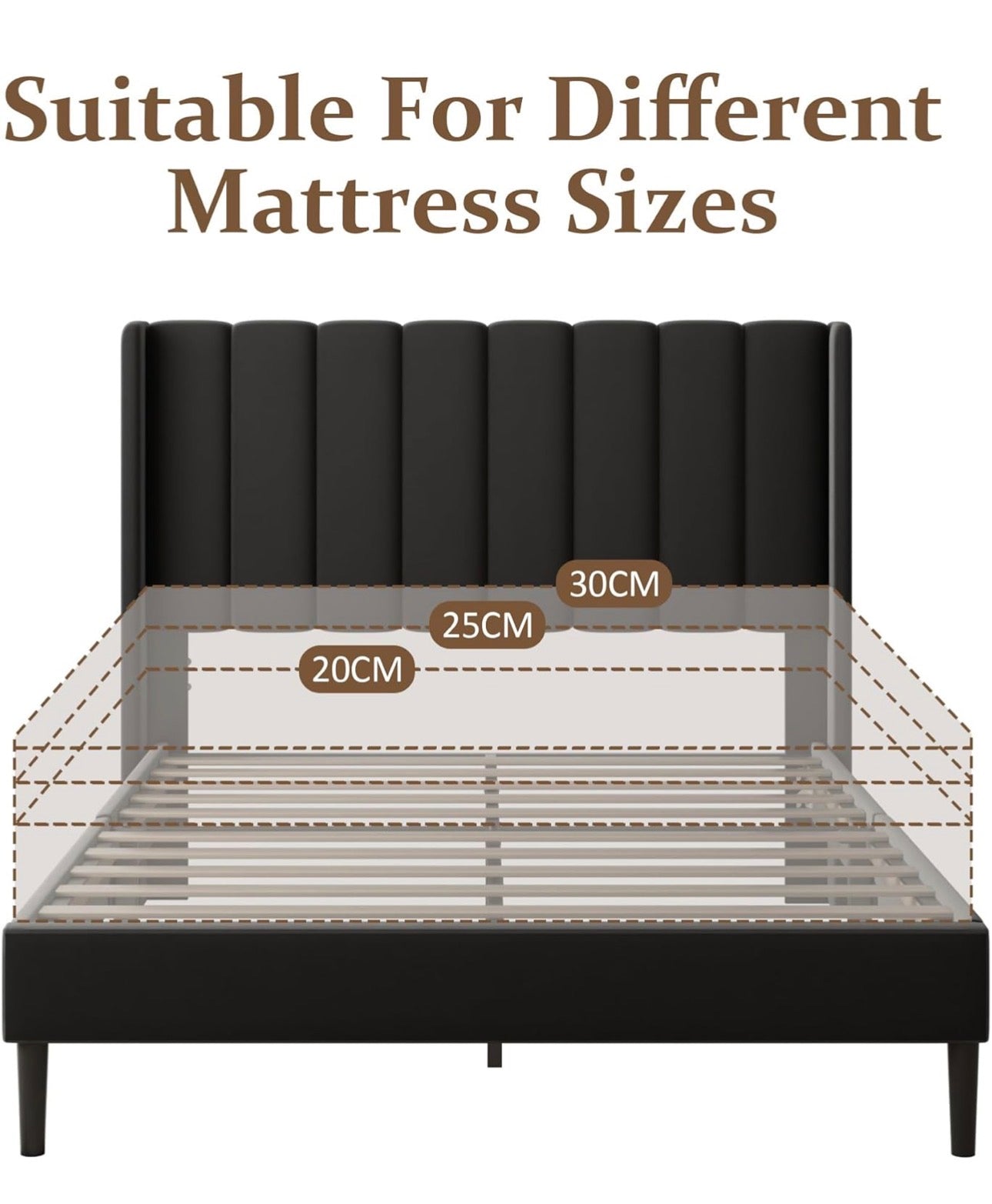 Double Bed Frame with Headboard, Vertical Channel Tufted