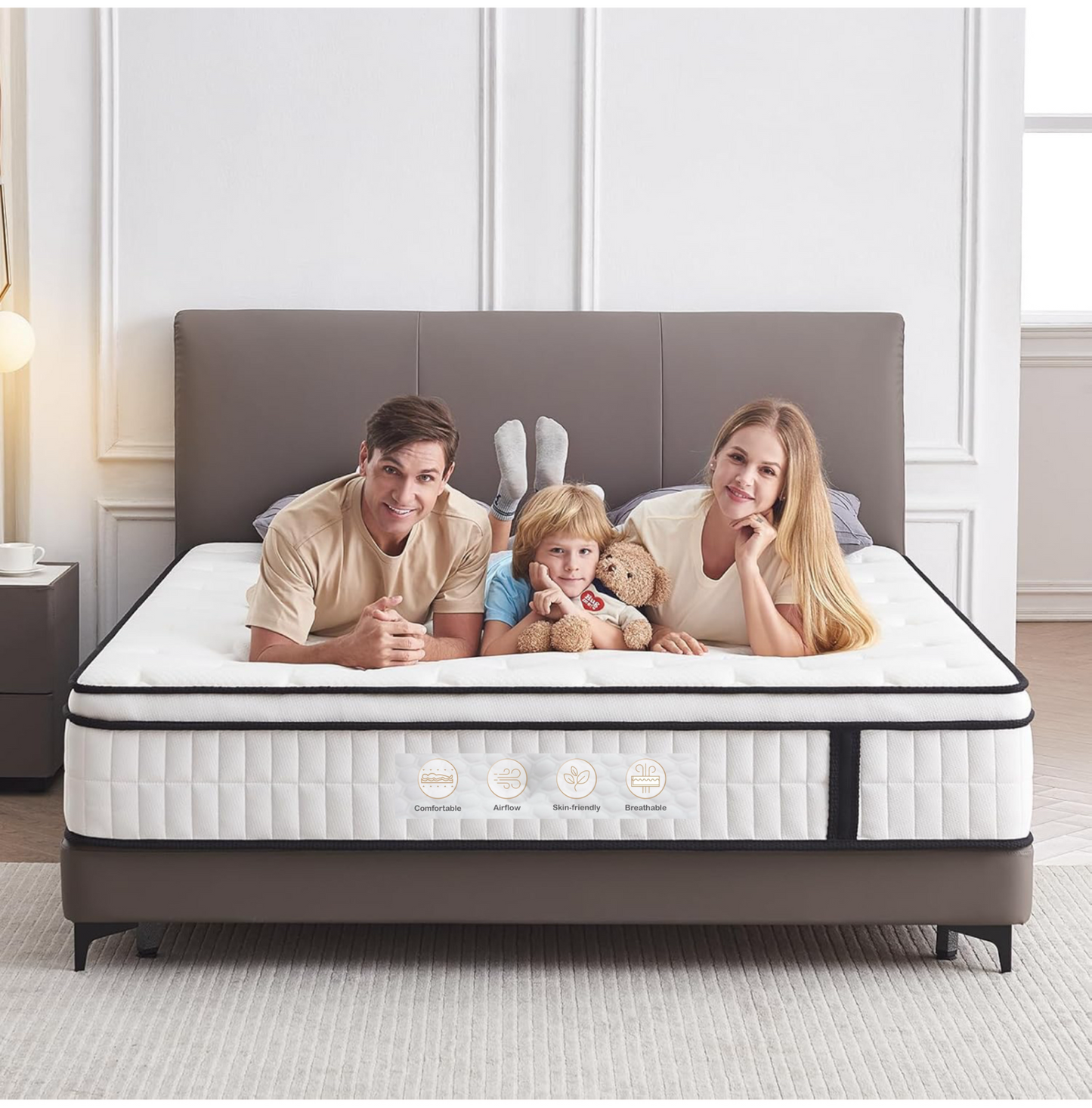 5FT King Size Mattress, 10.2 INCH King Memory Foam Sprung Mattress Medium Firm