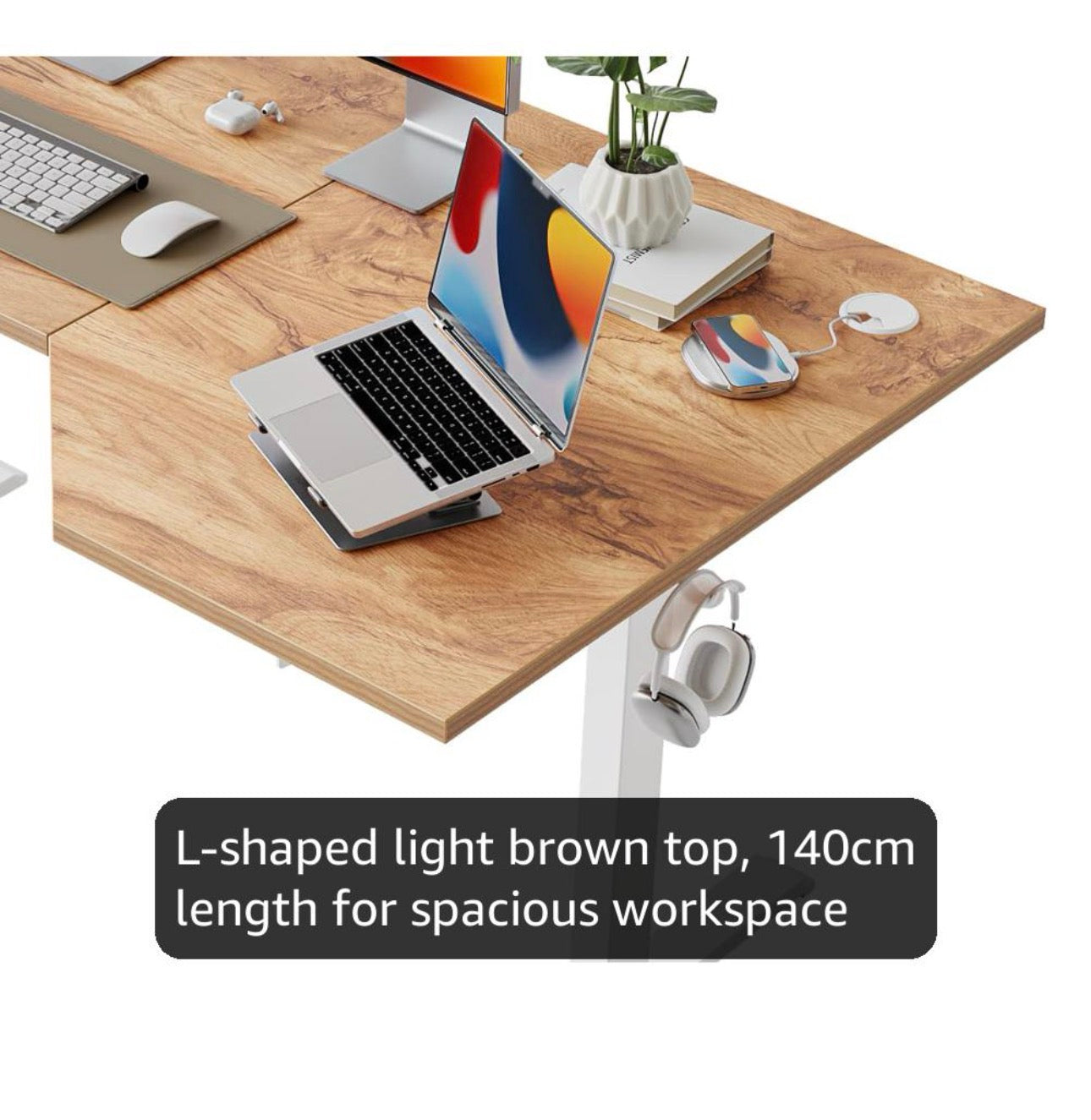 L-Shaped Electric Standing Desk, 140cm Height Adjustable