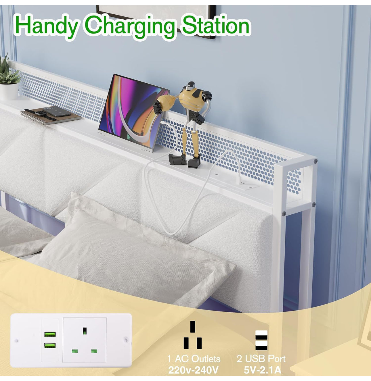 Floating King Bed Frame with LED Lights & USB Charging