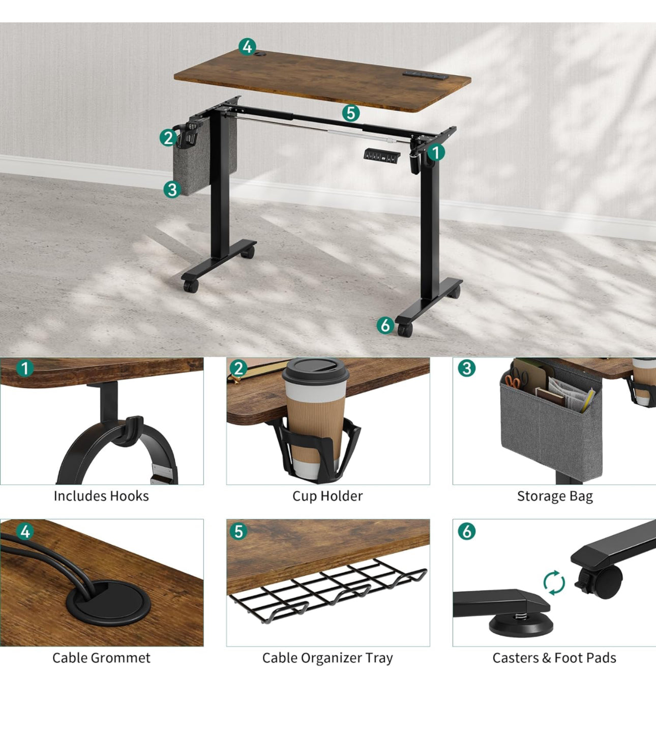 Electric Standing Desk With 2 USB Ports & Power Outlets