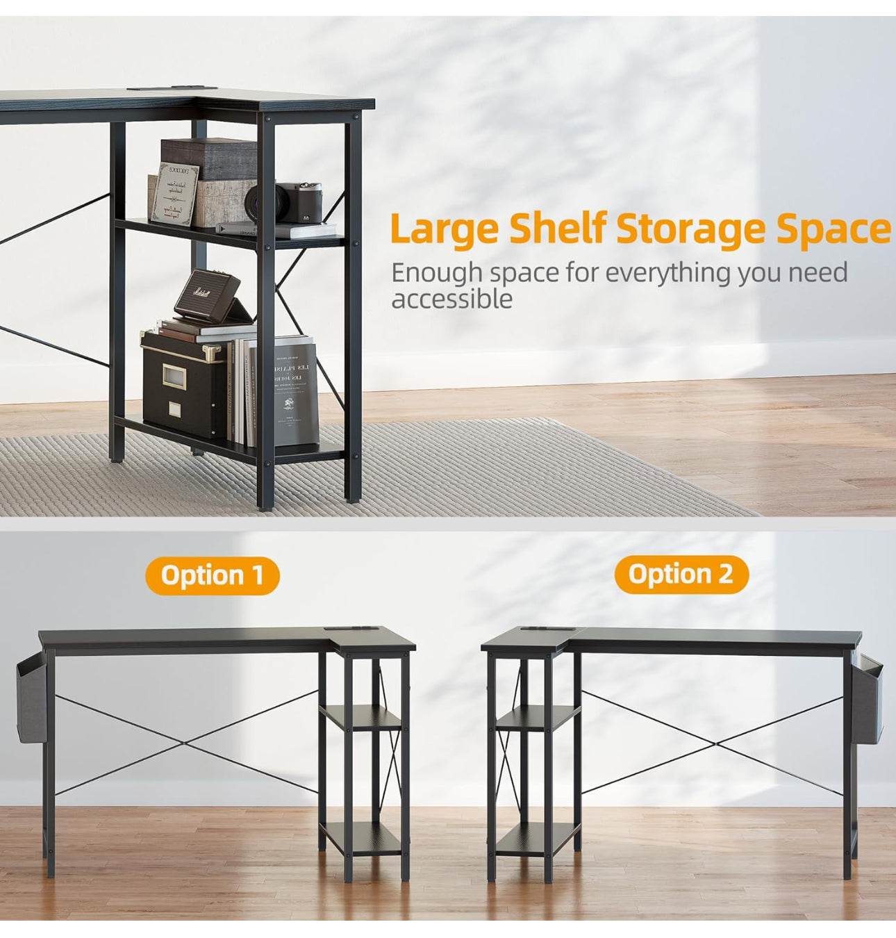 L Shaped Desk with Power Outlets 100x70 cm
