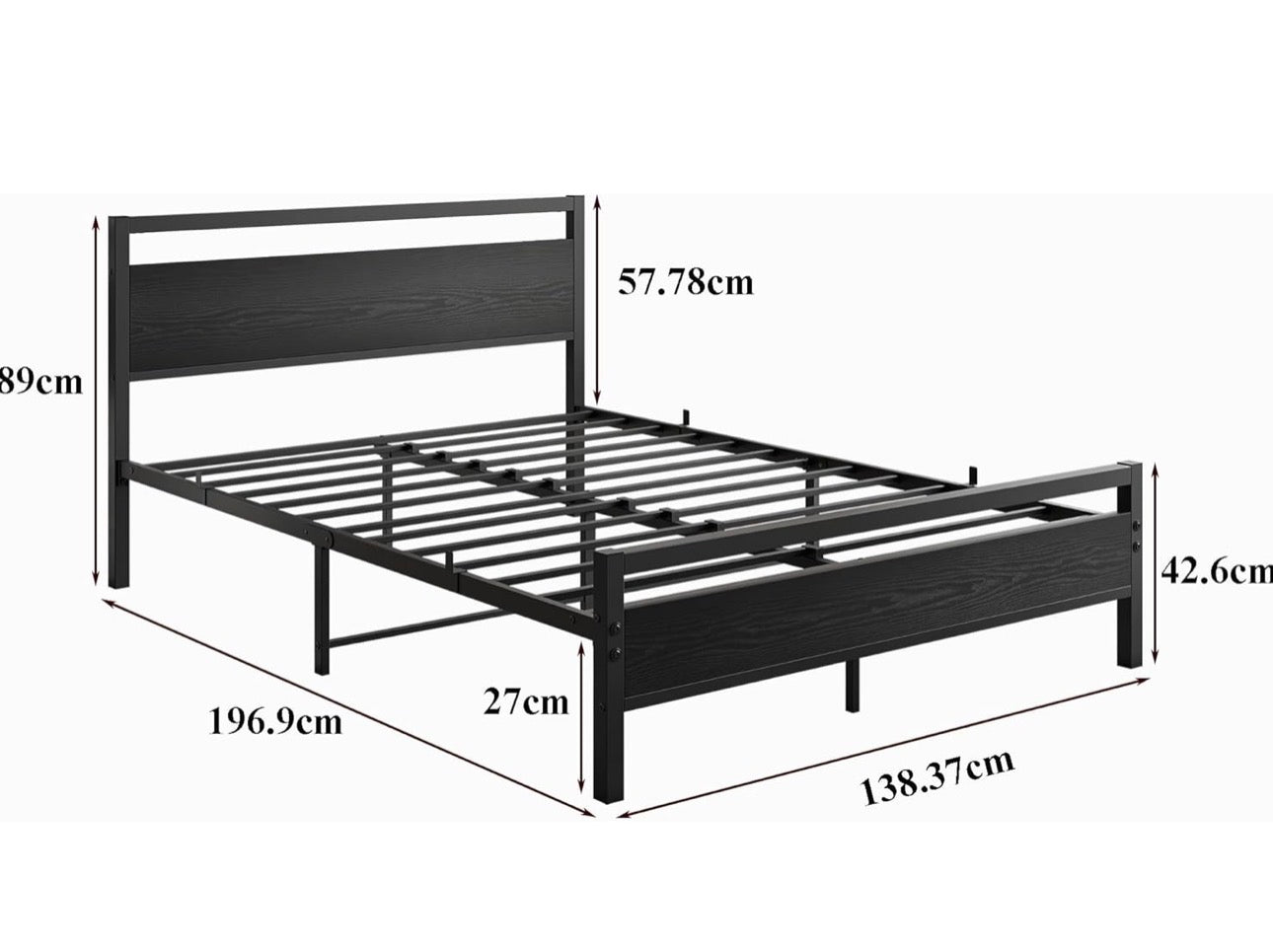 4ft6 Double Bed Frames with Wooden Headboard