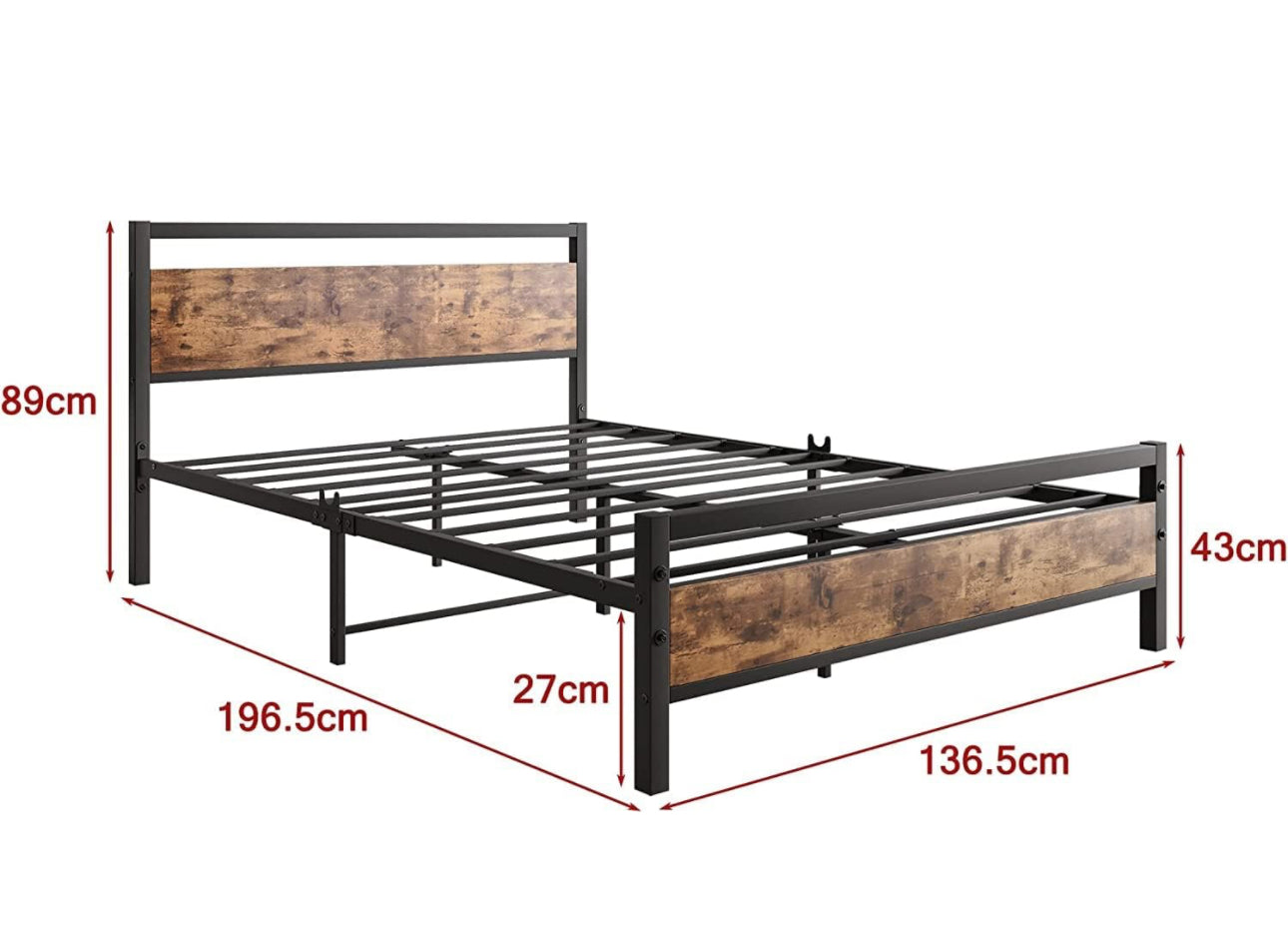 Double Bed Frame with Wooden Headboard