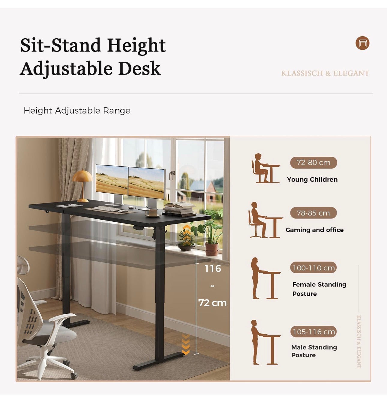 Height-Adjustable Desk, Electric Sit-Stand Office Desk,