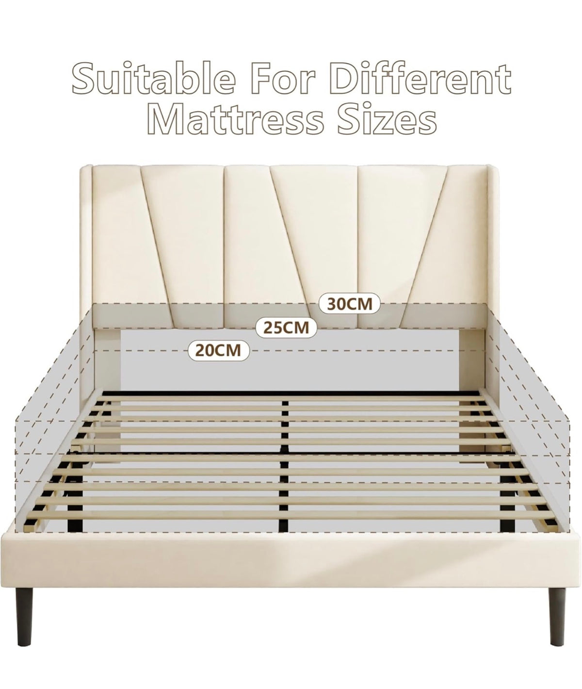 Upholstered Platform Bed Frames, Contemporary Mattress Foundation, No Box Spring Needed, Noise Free, Easy Assembly, Beige