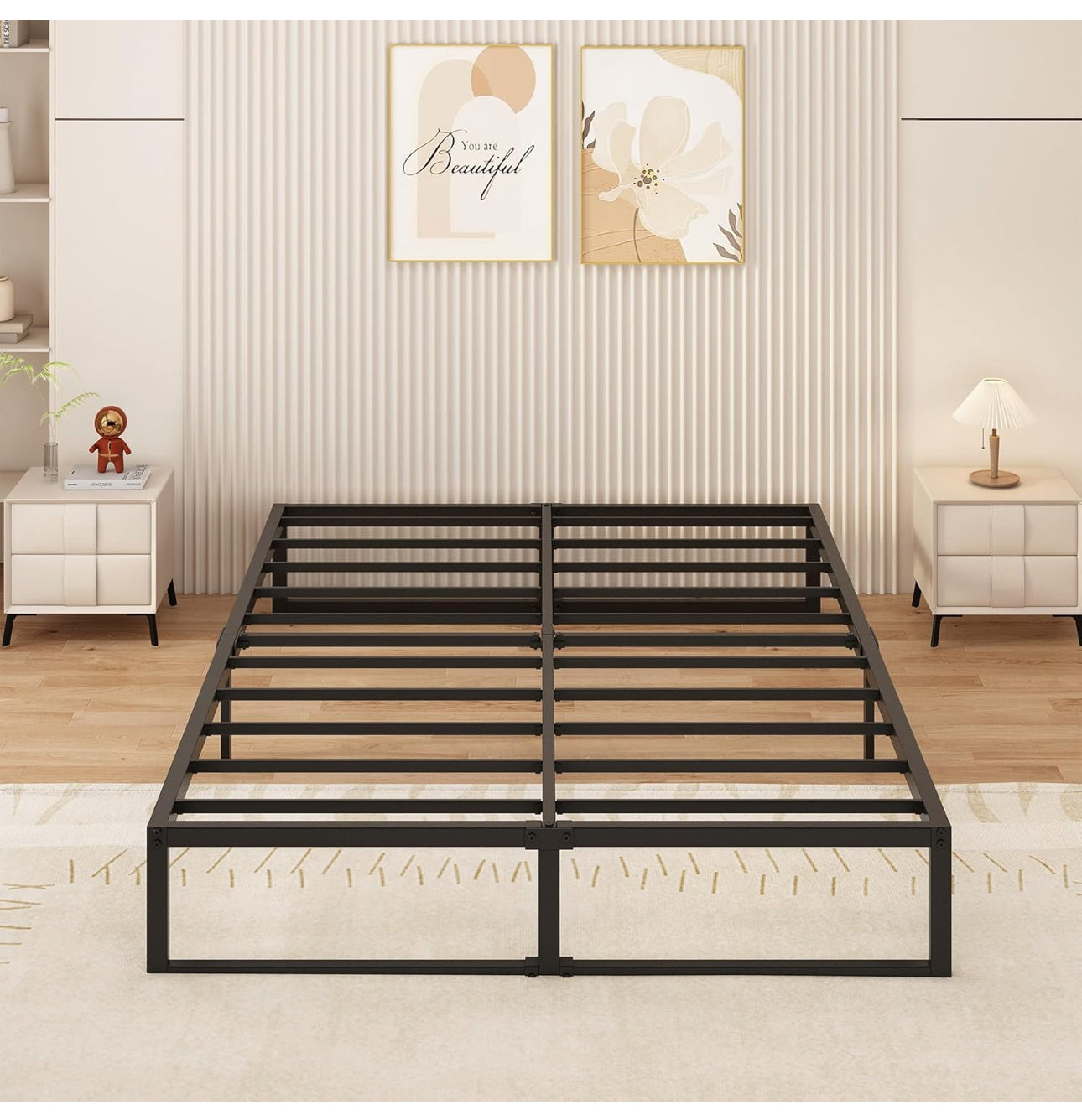 Small Double Bed Frame 120x190 cm Metal Platform