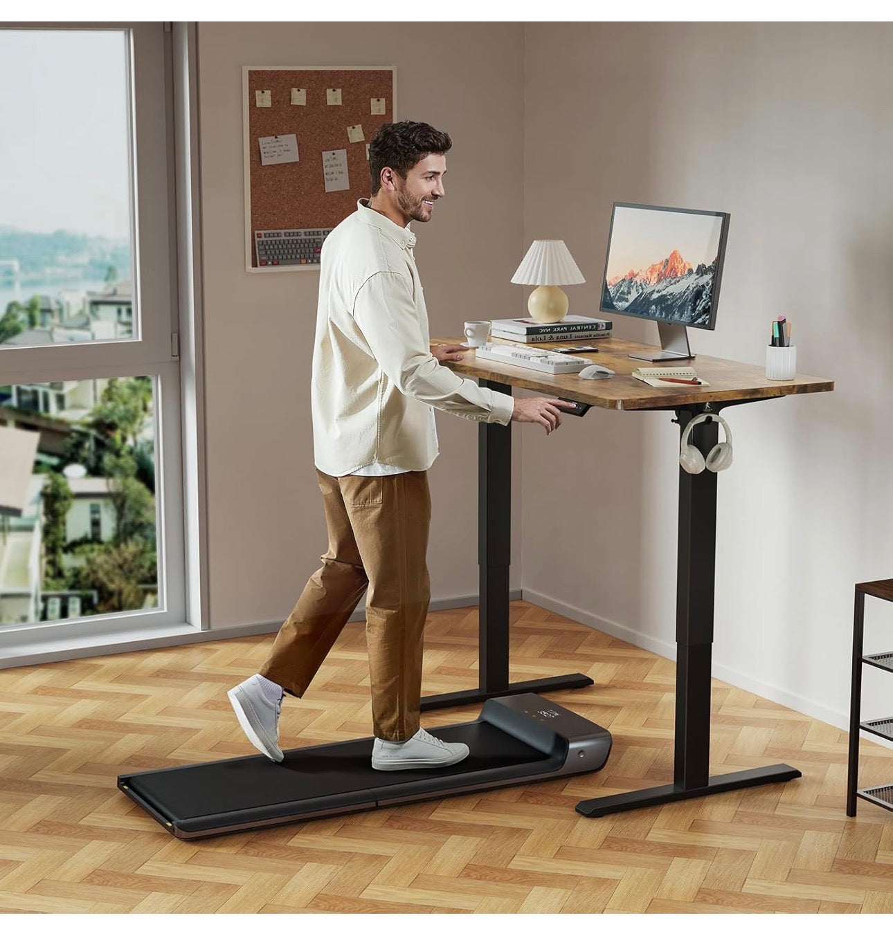 120 x 60 cm Standing Desk, Electric Height Adjustable Desk with 2 Hooks