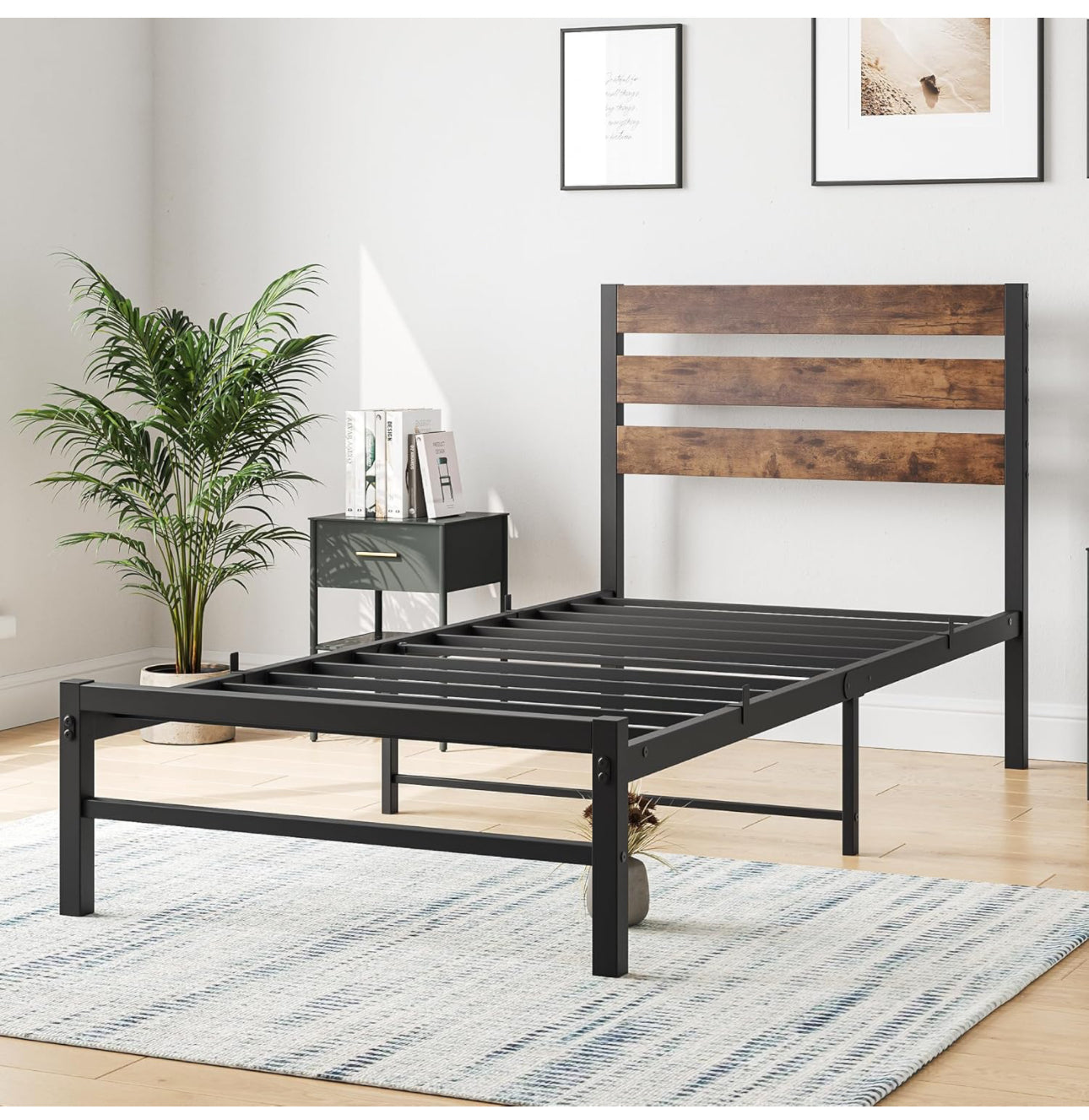 3ft Single Bed Frames with Wood Headboard