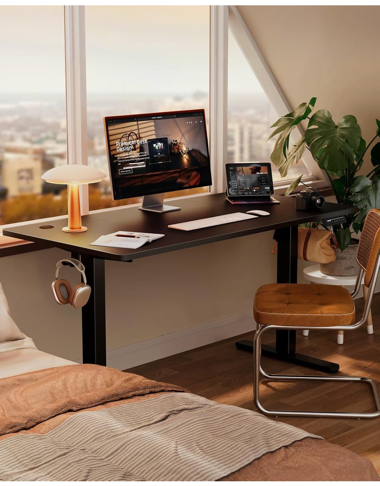 Electric Standing Desk Height Adjustable 160 x 80cm, Sit Stand Desk with 4 Memory Smart Pannel, Home Office Desk with Splice Board