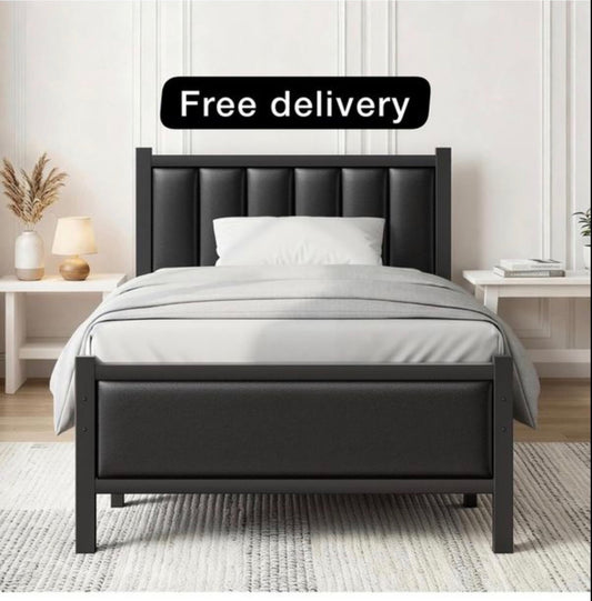 Single Bed Frame with Upholstered Headboard