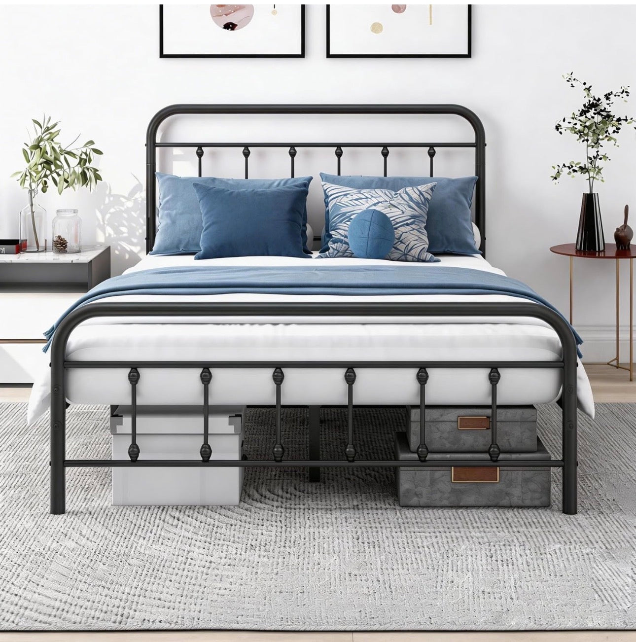 Double Bed Frame with Headboard and Storage Under Bed