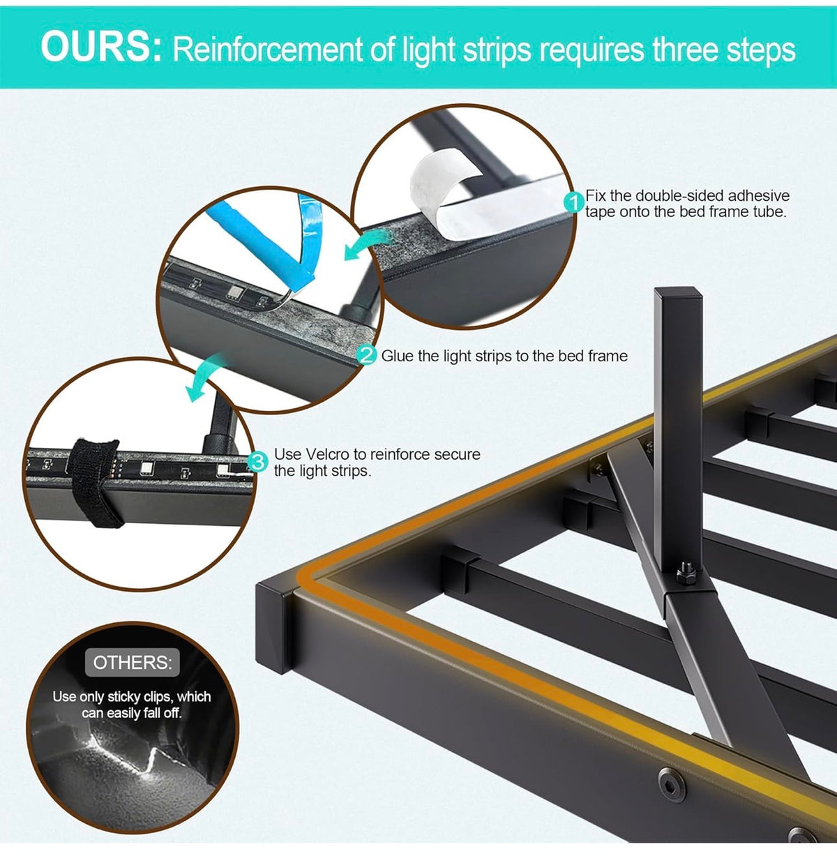 Floating Double Bed Frame with Upholstered Headboard Storage, Black
135x190cm Metal Bed Frame with LED Lights & USB Charging Station, 4ft6 Platform Bed, Heavy Duty Metal Slats, Noise Free