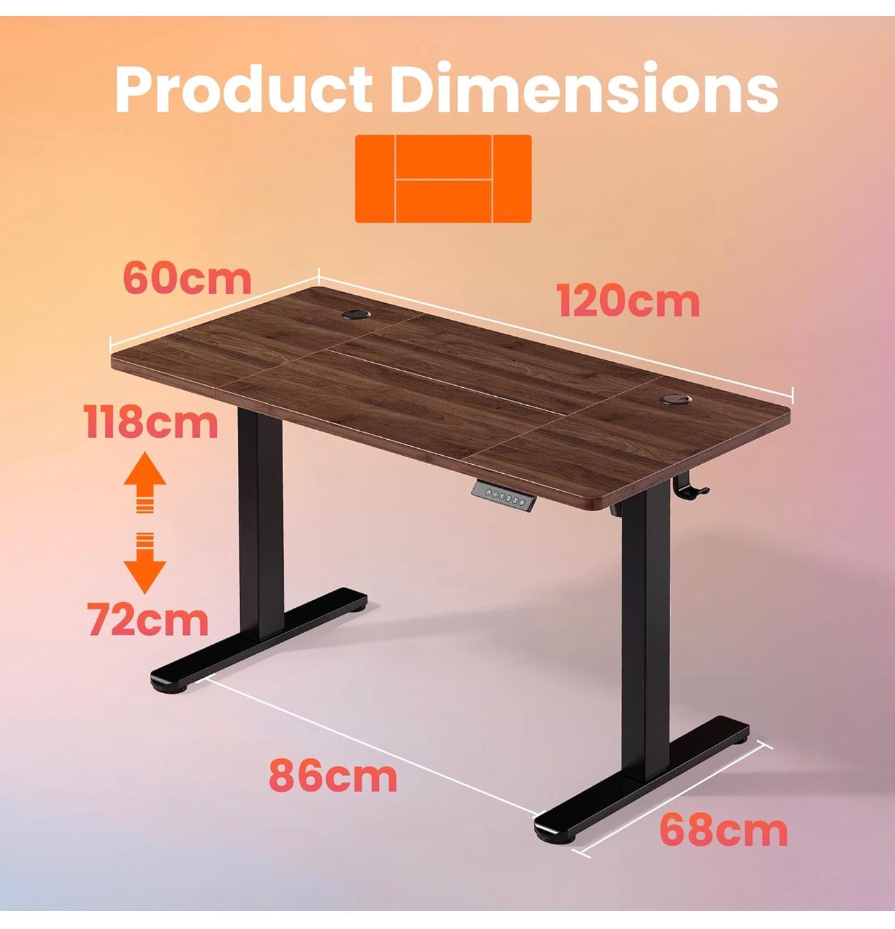 120 x 60 cm Standing Desk with USB Charging port,4 Memory Height Settings, Sit Stand Up Desk for Home Office & Computer Workstation