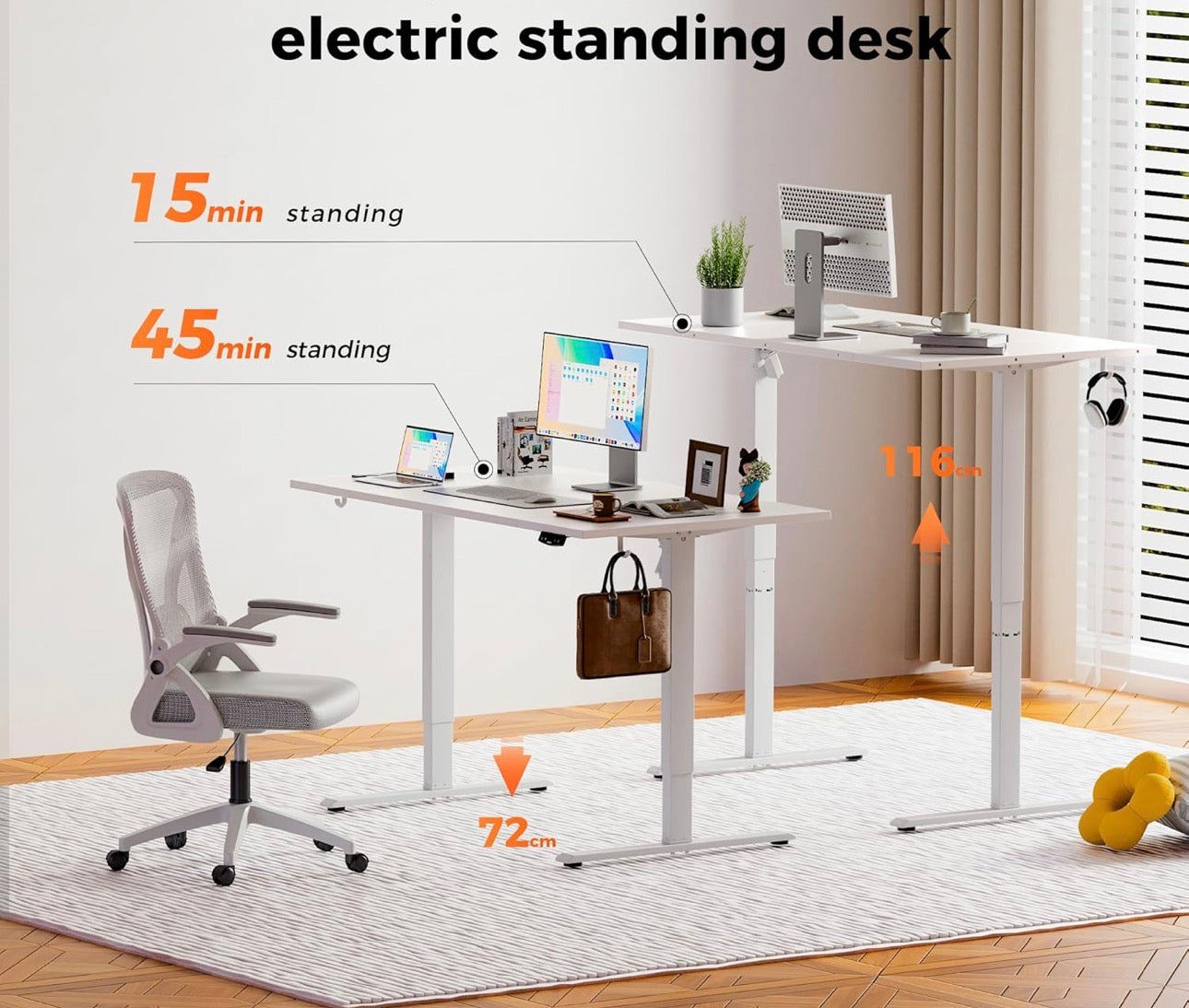 Height-Adjustable Electric Desk, 140x80 cm Sit-Stand Office Desk, Computer Desk with Memory Function, Standing Desk, Gaming Desk, White