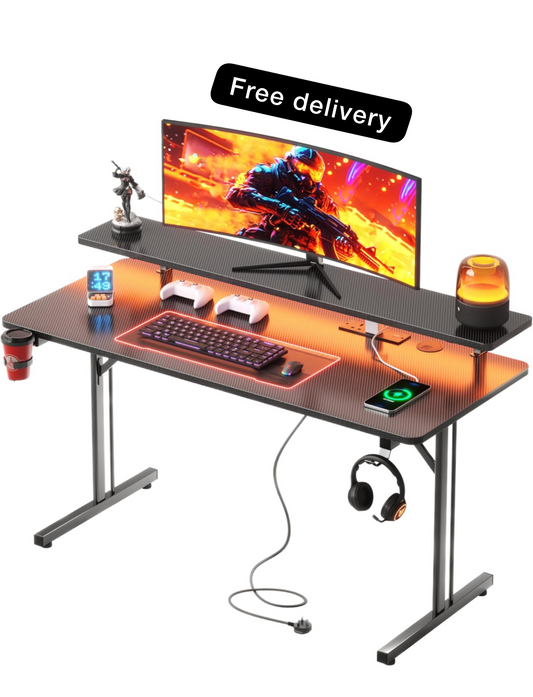 Gaming Desk with LED & Power Outlets, 100 x 50 cm