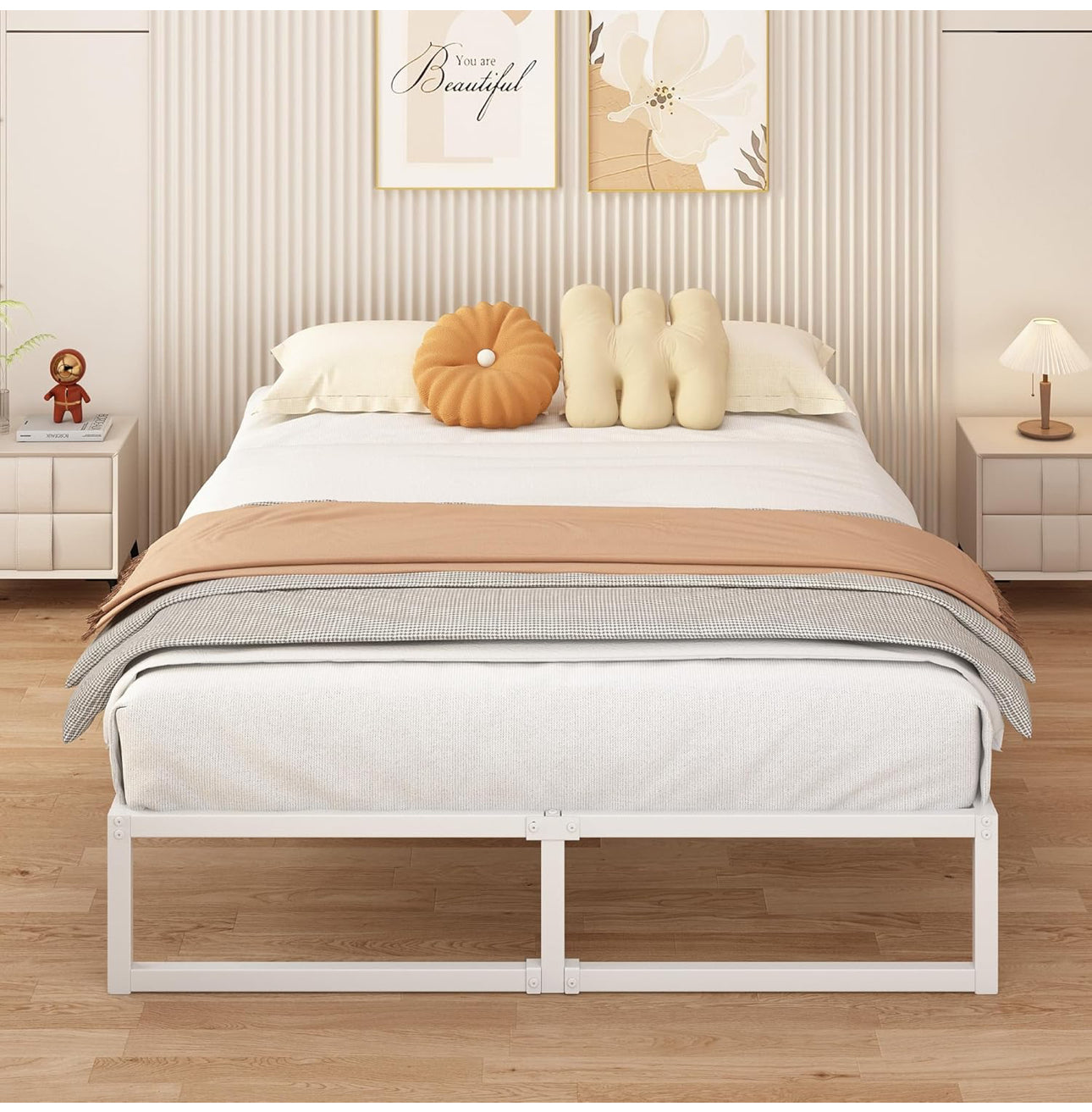 Small Double Bed Frame 120x190 cm Metal Platform Bed