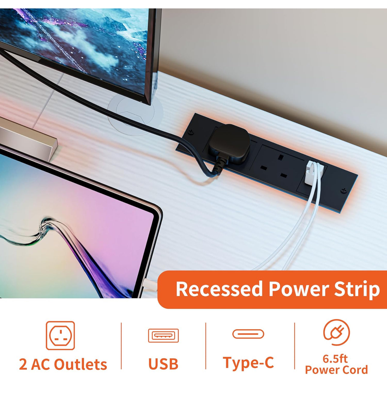 Height-Adjustable Desk, Memory Height, Standing Desk, with Outlets and USB & Tpye-C