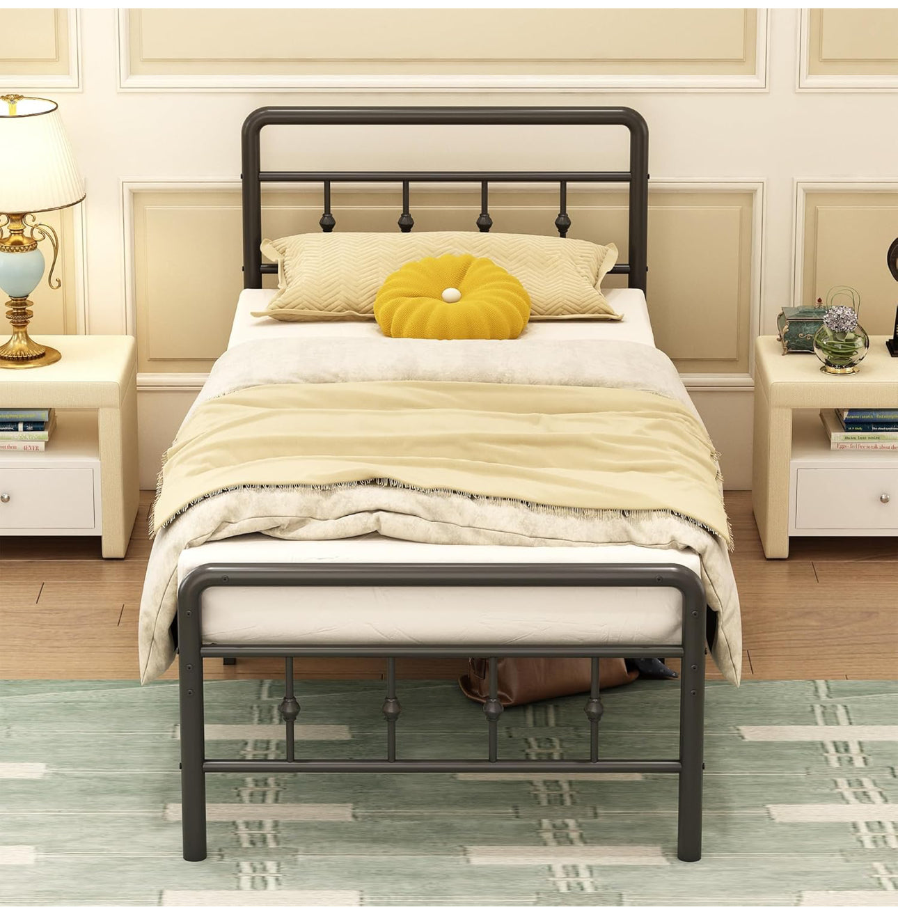 Single Bed Frame 3ft with Headboard and Footboard, Single Metal