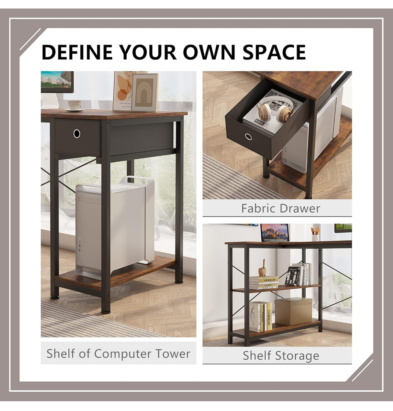L Shaped Desk with Storage Shelves 56.7"