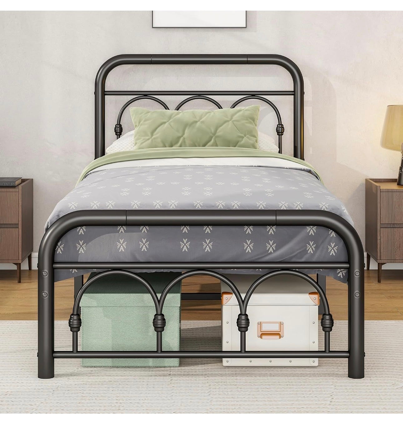3ft Single Bed Frame with Headboard(90x190cm),Metal Single