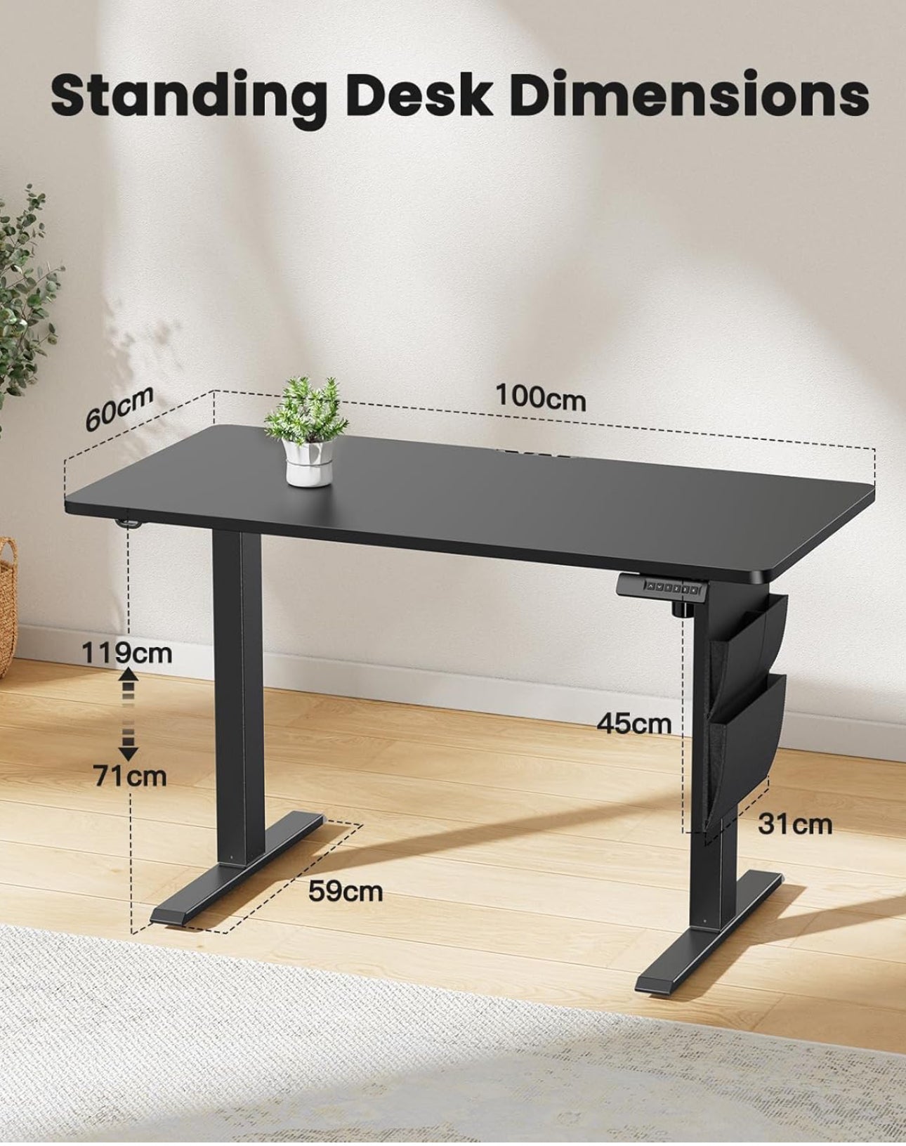 Electric Standing Desk, 100 x 60 cm Height Adjustable