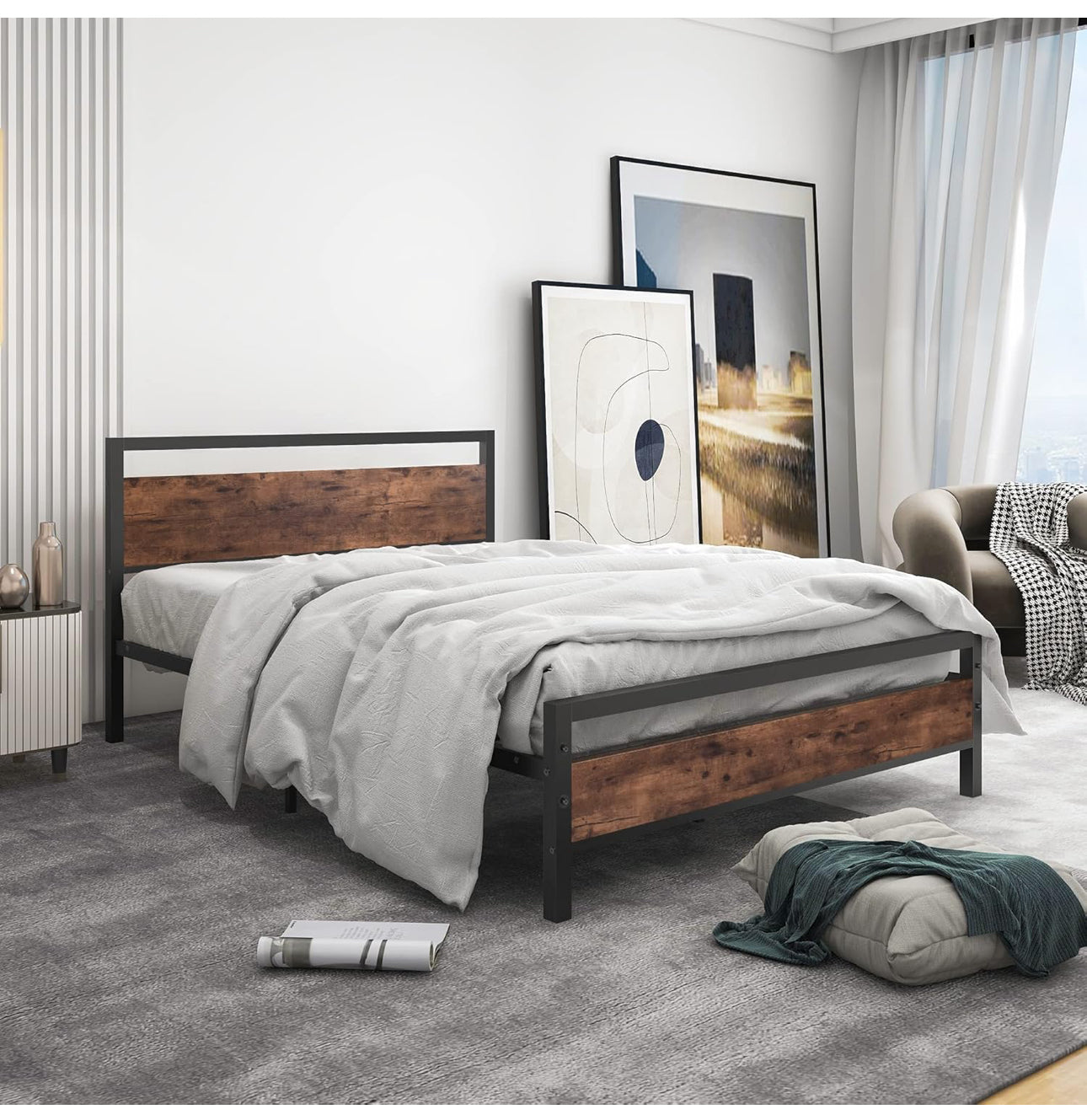 Double Bed Frames with Wood Headboard