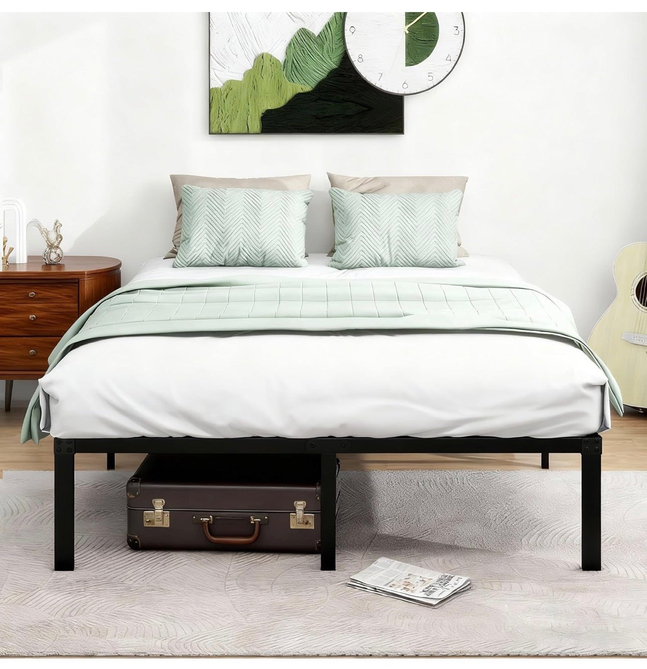 King Size Bed Frame, 36cm High Metal Platform Bed Frames Kingsize with Storage Under Bed