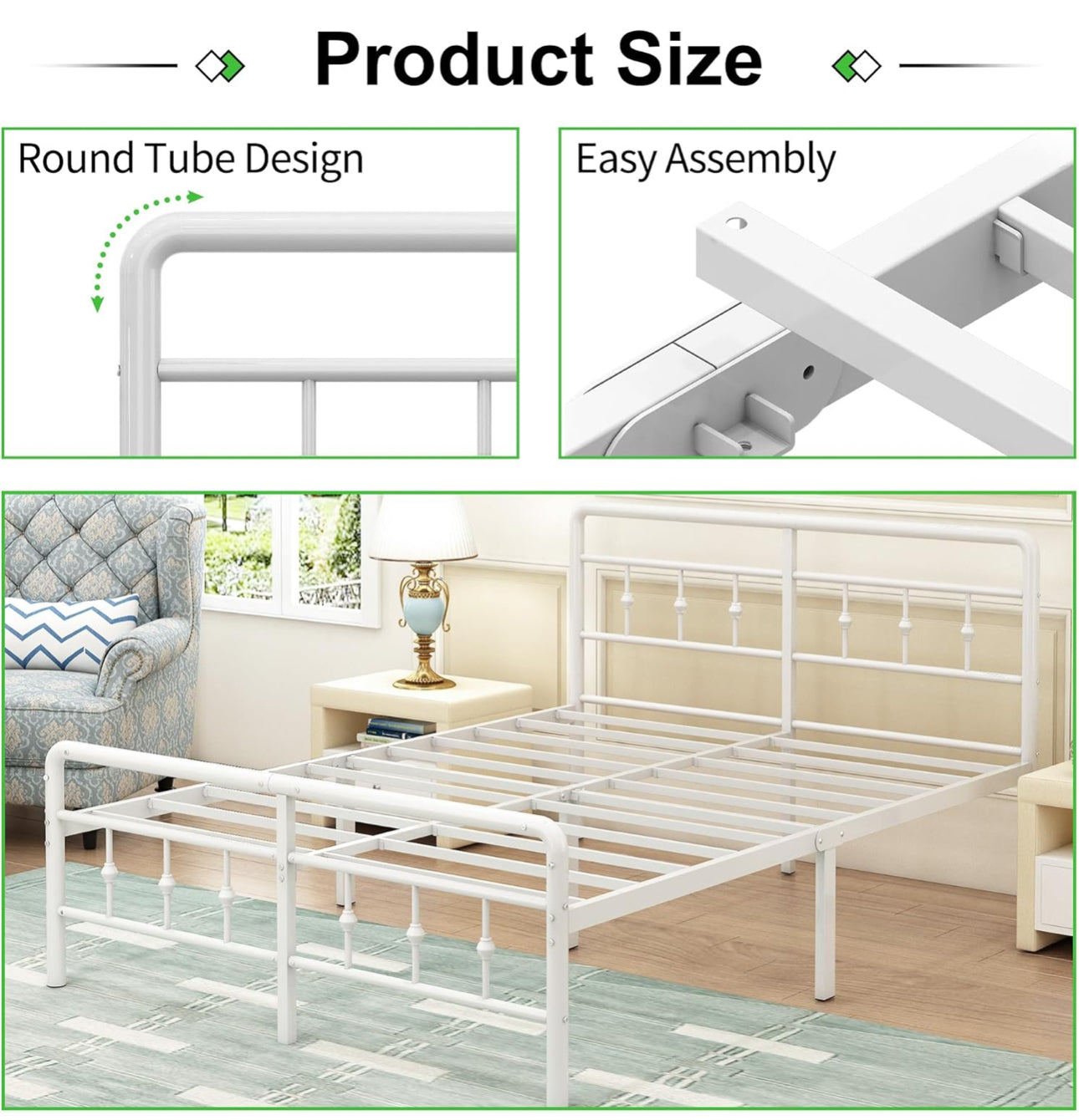 Small Double Bed Frame with Headboard and Footboard 120x190cm,46 cm High