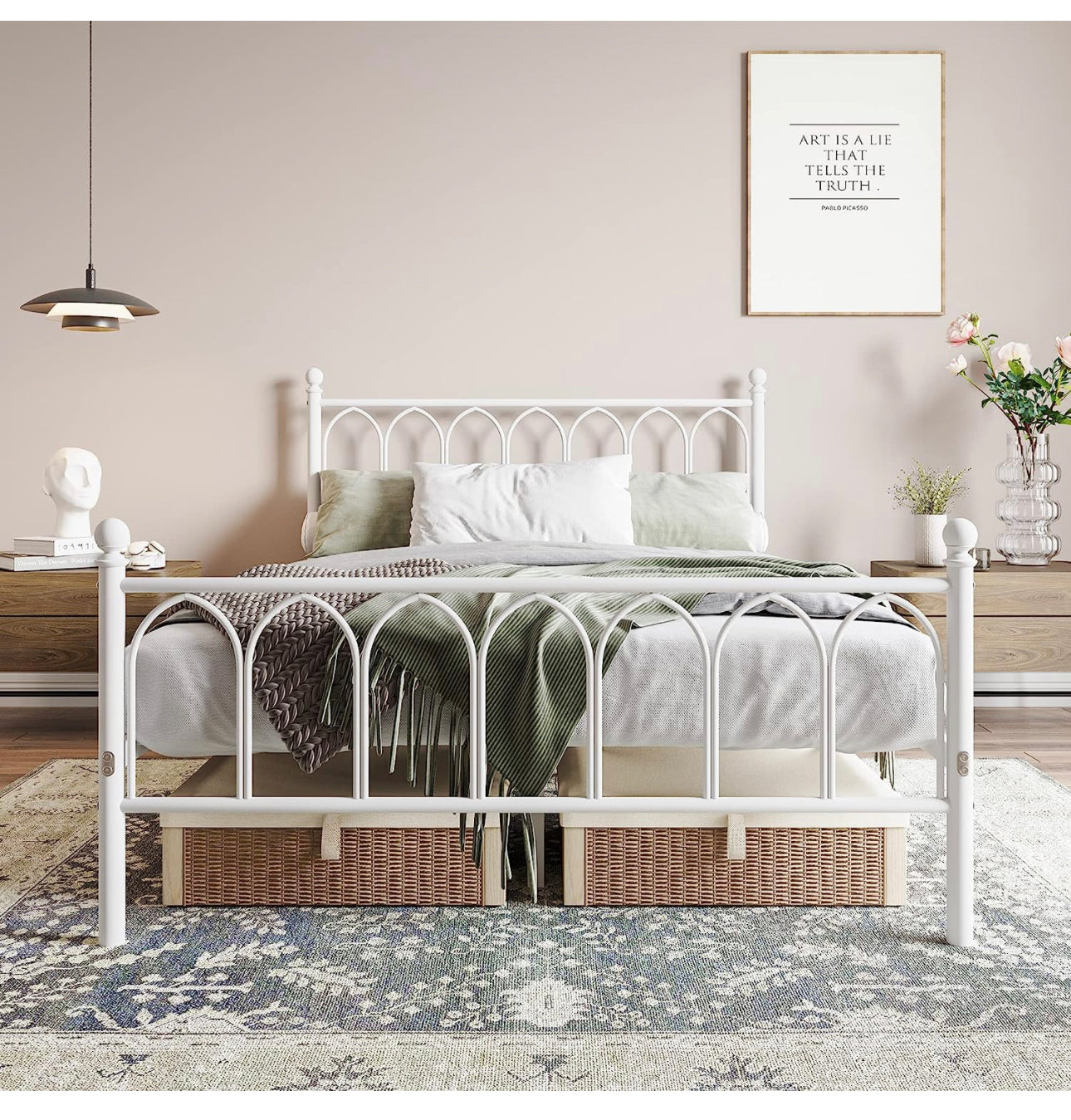 Double Metal Bed Frame Modern Style with Headboard