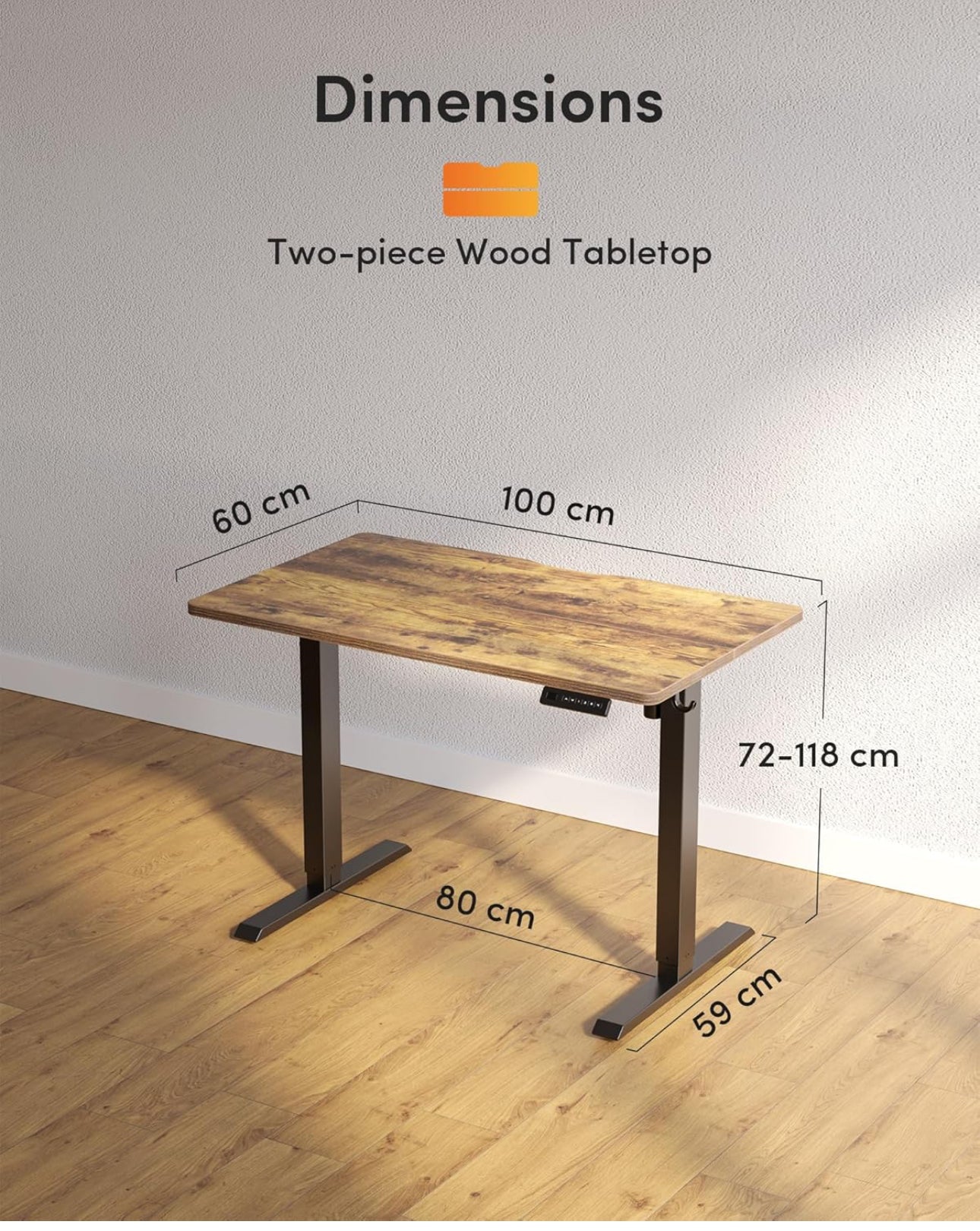 100 x 60cm Electric Height Adjustable Standing Desk