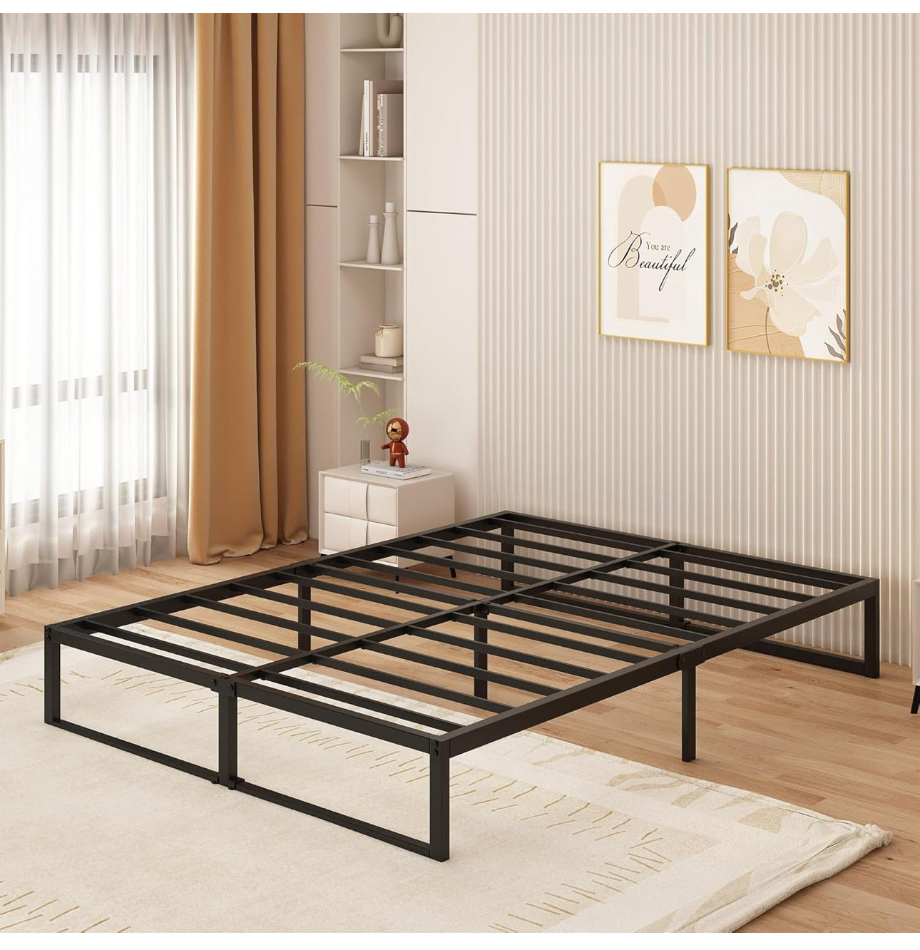 Small Double Bed Frame 120x190 cm Metal Platform Bed Small Double with Steel Slat Support