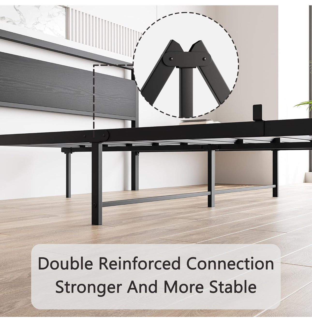 King Size Bed Frame with Wood Headboard,Heavy Duty Metal Platform