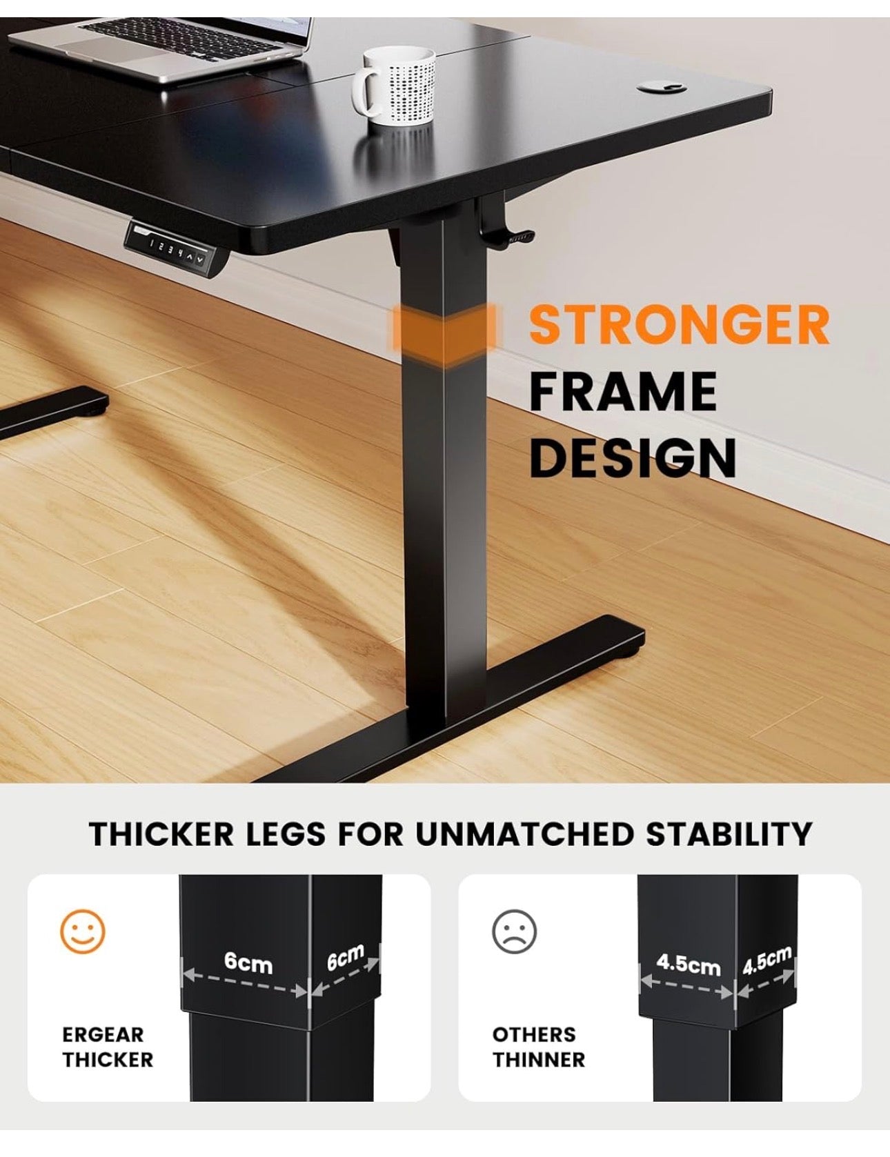 Electric Standing Desk with Advanced Brushless Motor, 160 x 80 cm