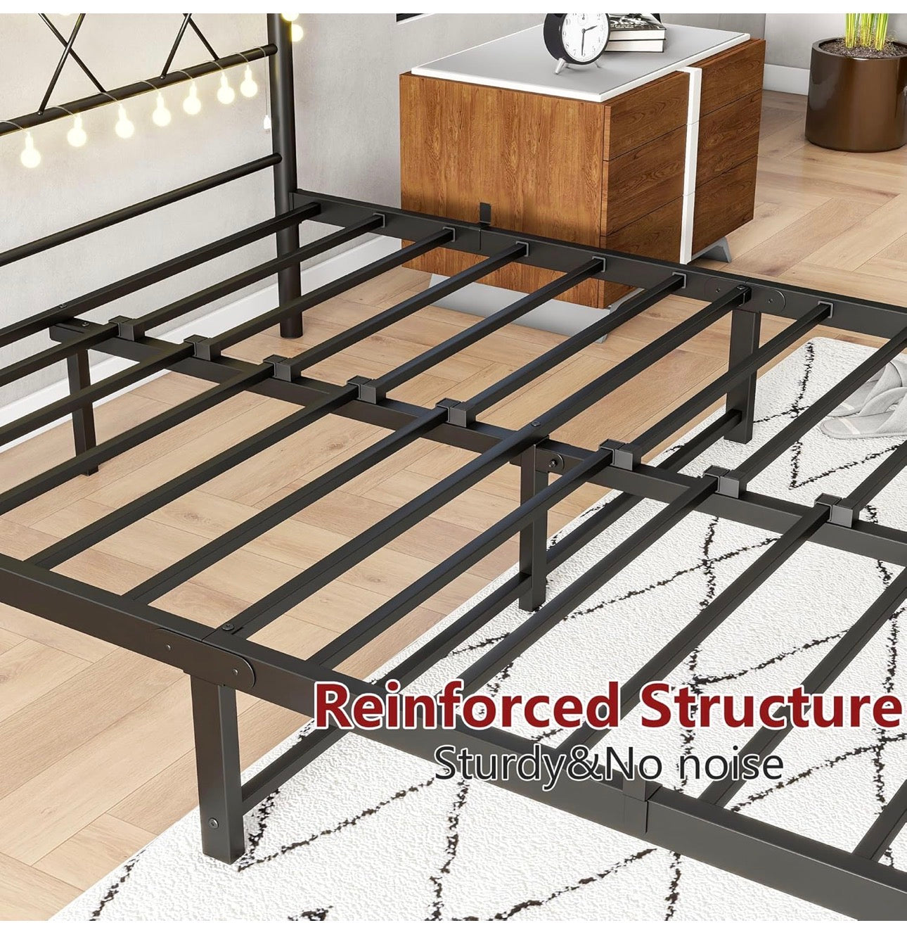 King Size Bed Frame with Headboard & lights,5ft Me