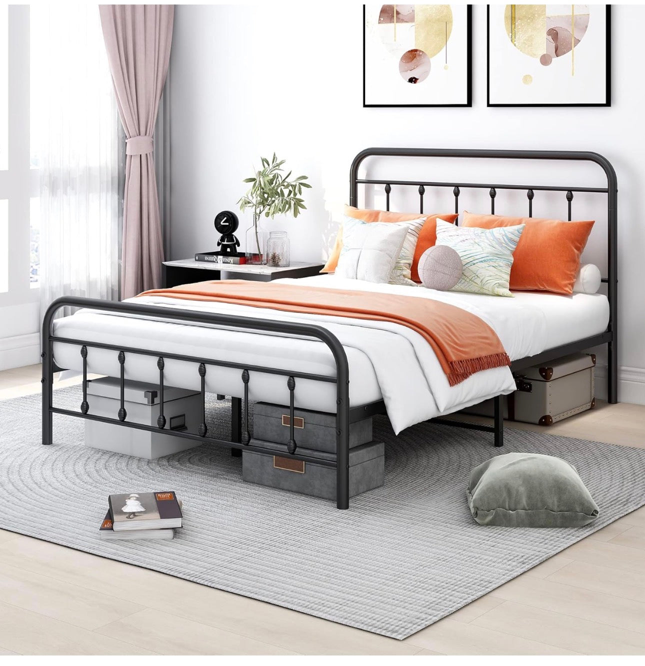 Double Bed Frame with Headboard and Storage Under Bed