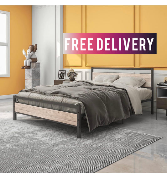 4ft6 Double Bed Frames with Wood Headboard
