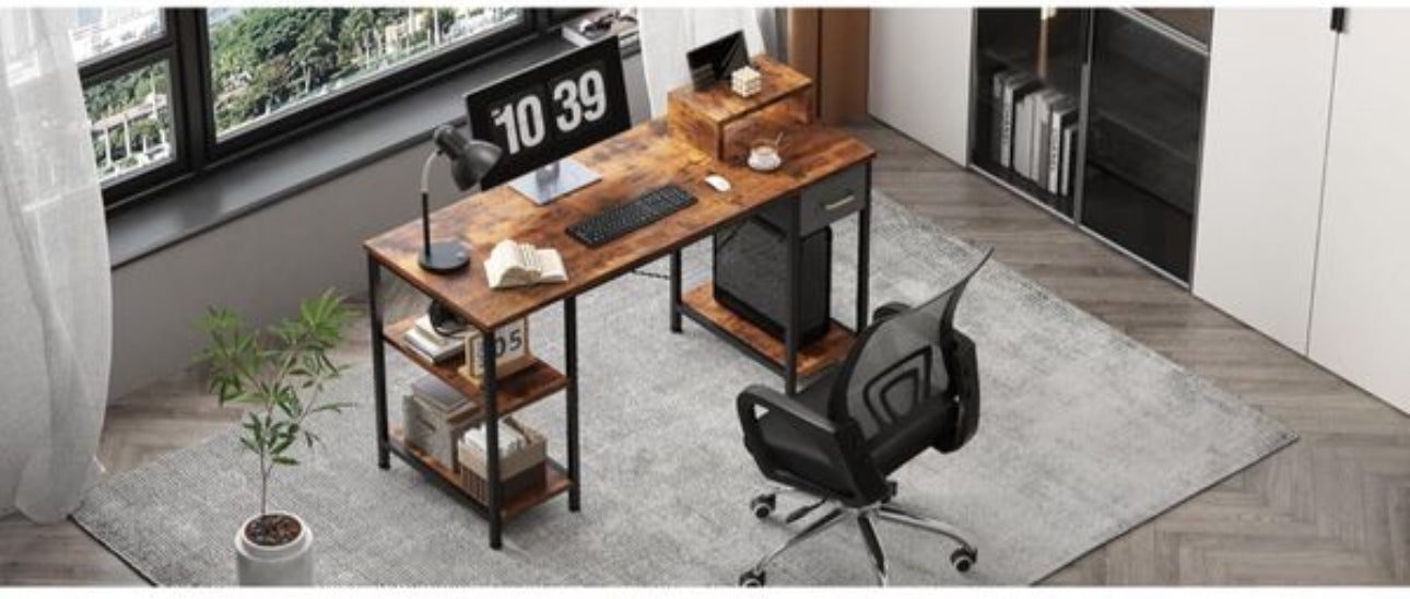 140cm Computer Desk with Drawer & 2 Storage Shelve