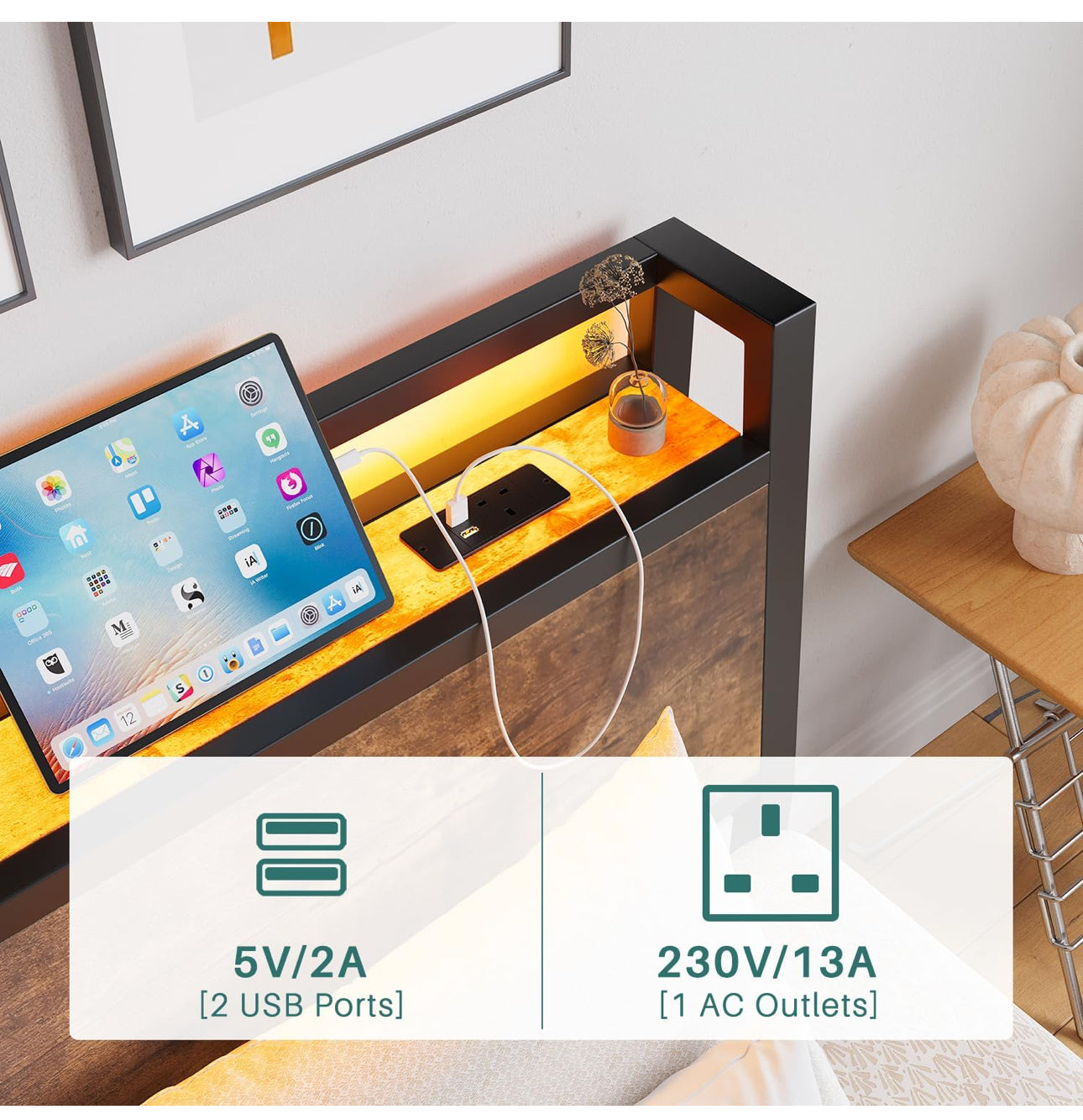 3ft Single Bed Frame with Charging Station and LED