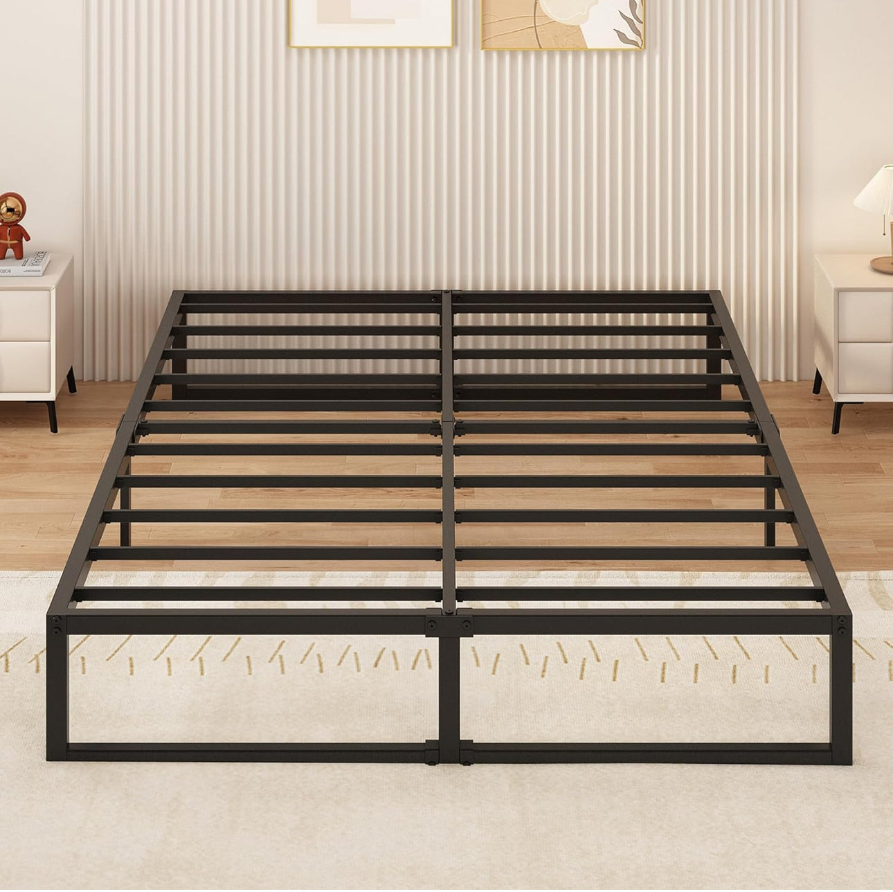 Small Double Bed Frame 120x190 cm Metal Platform Bed Small Double with Steel Slat Support