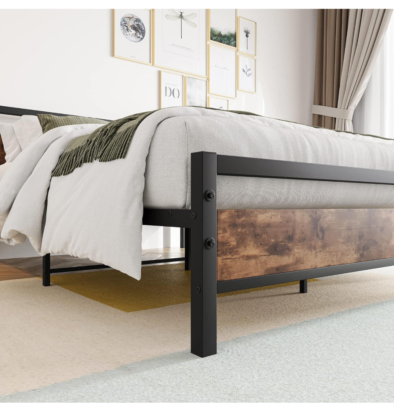 Double Bed Frames with Wood Headboard