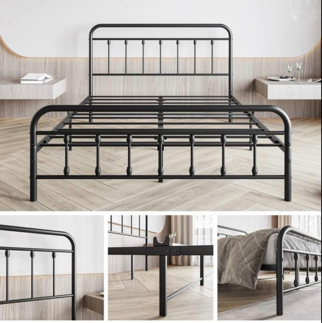 King Size Bed Frame with Headboard and Footboard S
