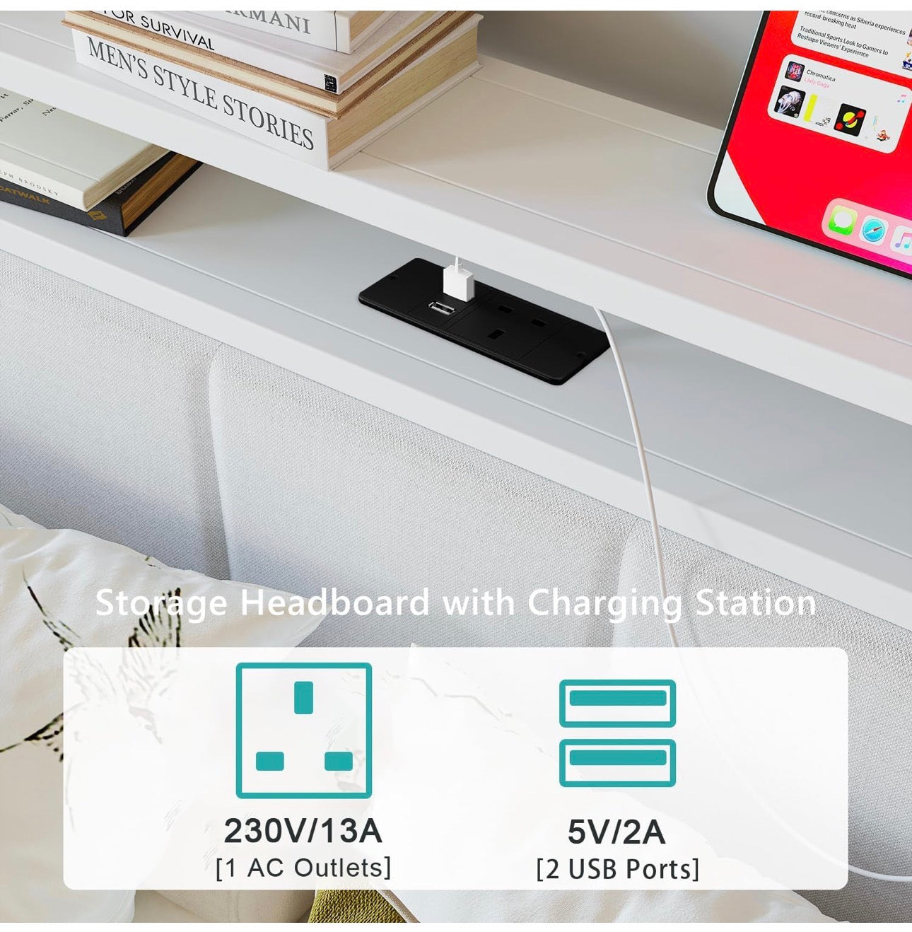 3FT Single Bed Frame with LED Lights and Charging