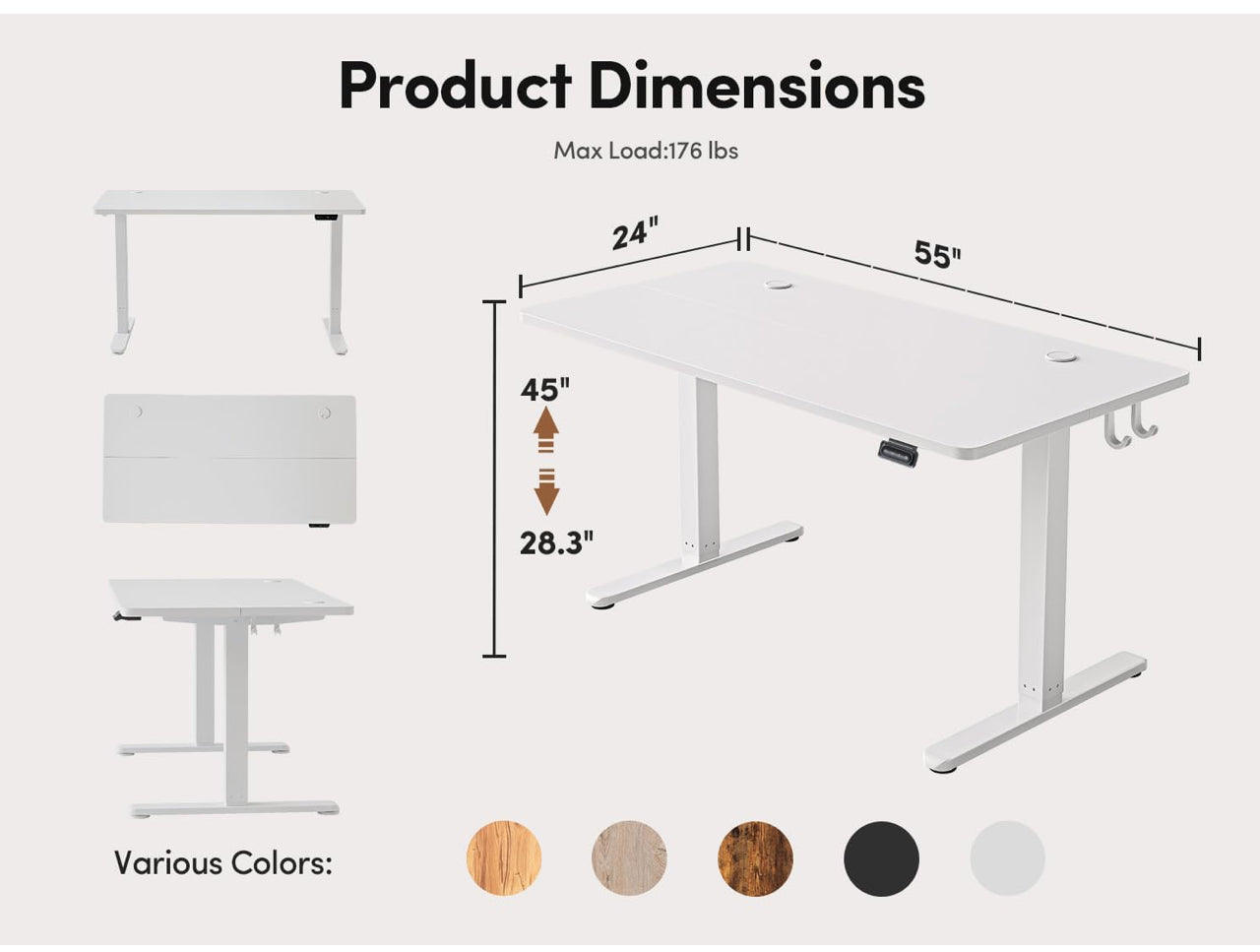 Electric Height Adjustable Standing Desk, 60x140cm