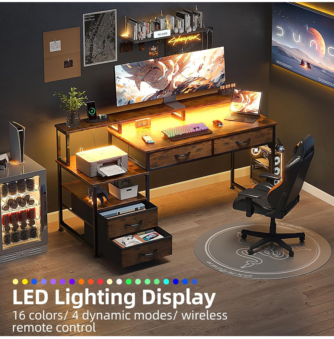 135cm Computer Desk with Power Outlet and Charging