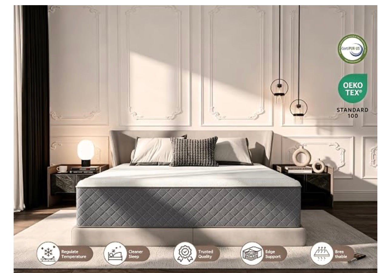 12 Inch King Size Mattress Medium Firm, OEKO-TEX Certified Hybrid King Bed Mattresses, 7-Zone Memory Foam Mattress with Pocket Sprung for Body Support & Pressure Relief - 150x200x30cm