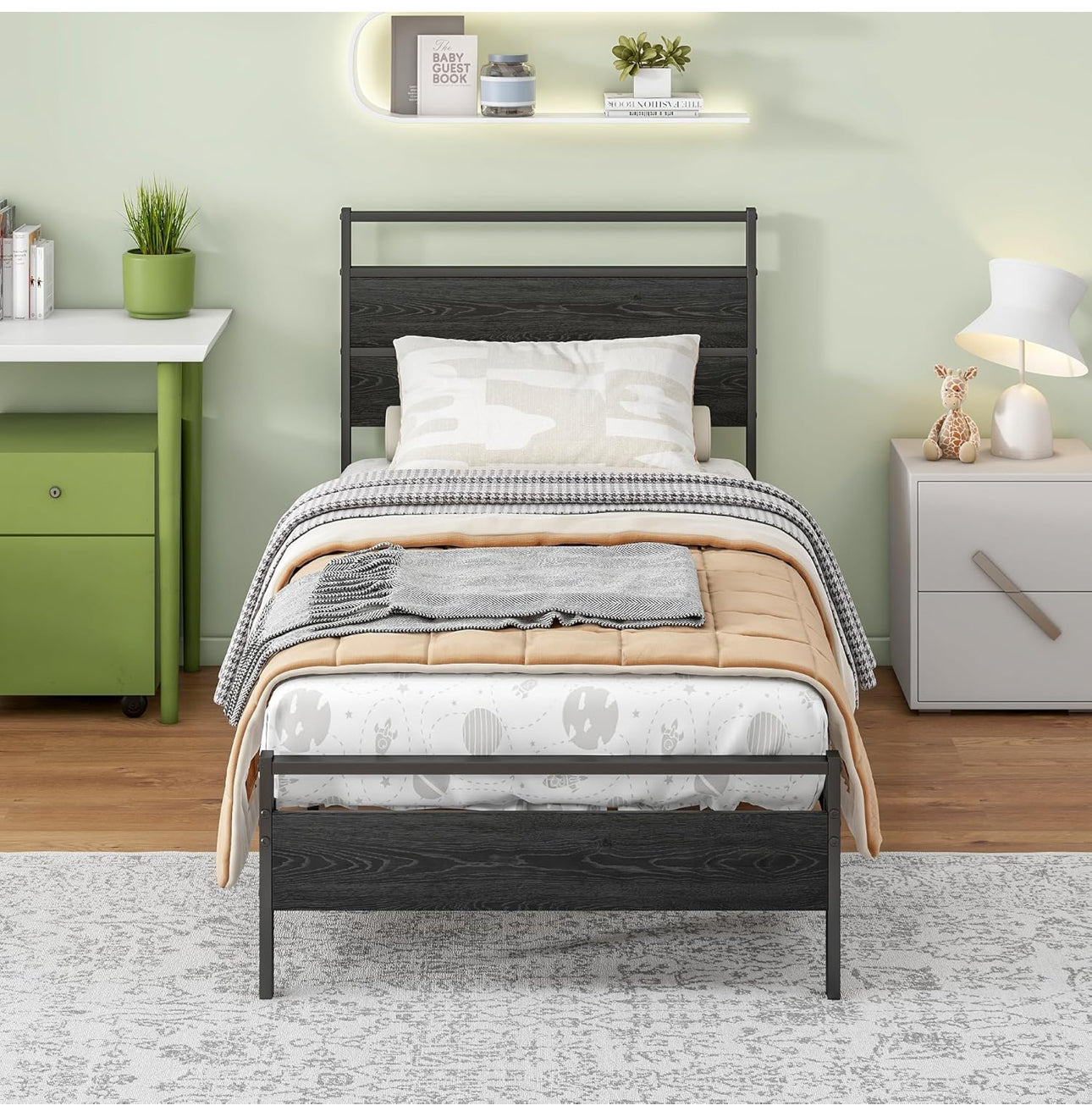 Single Bed Frames with Wood Headboard